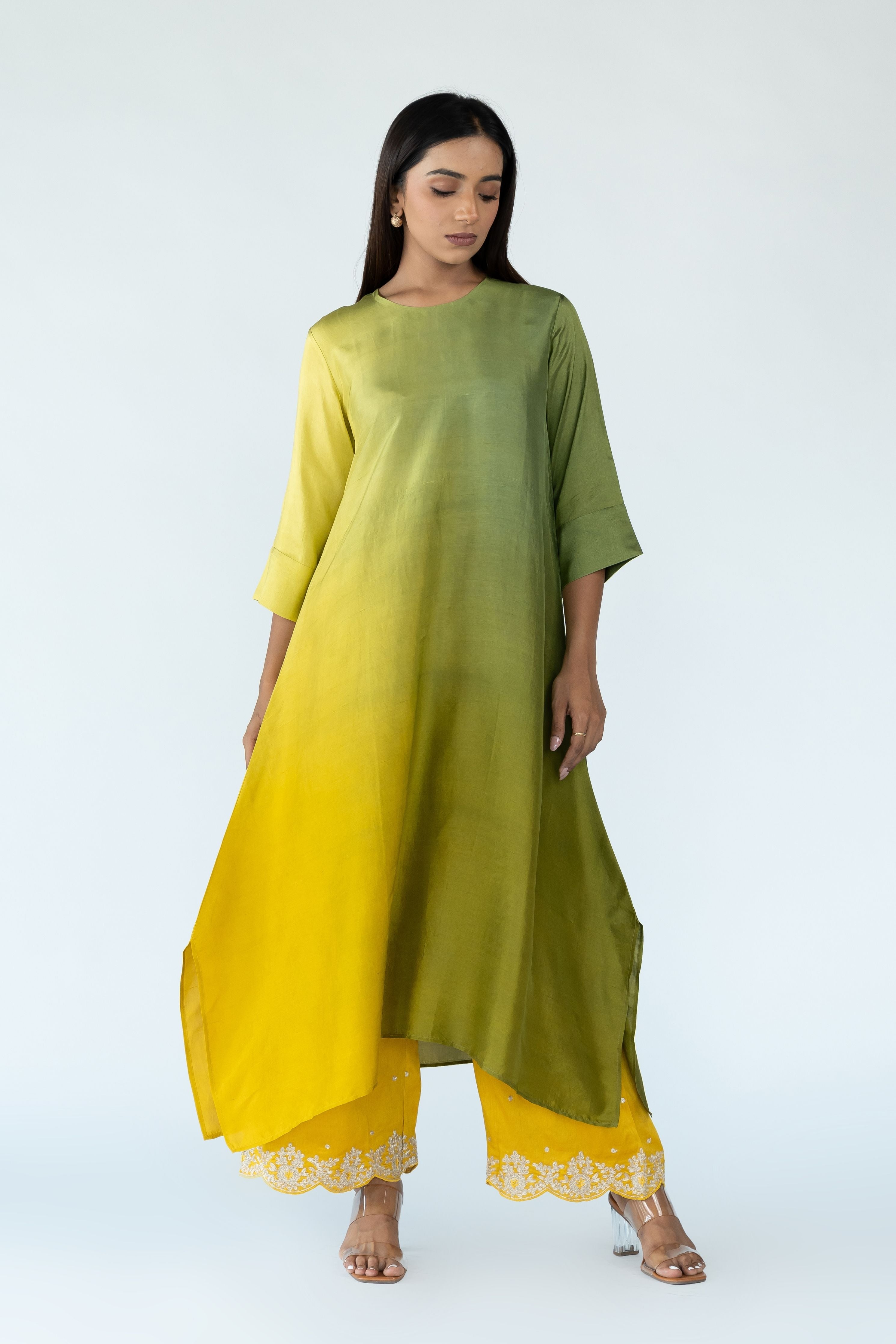 Sage Mustard Zari Kurta Set