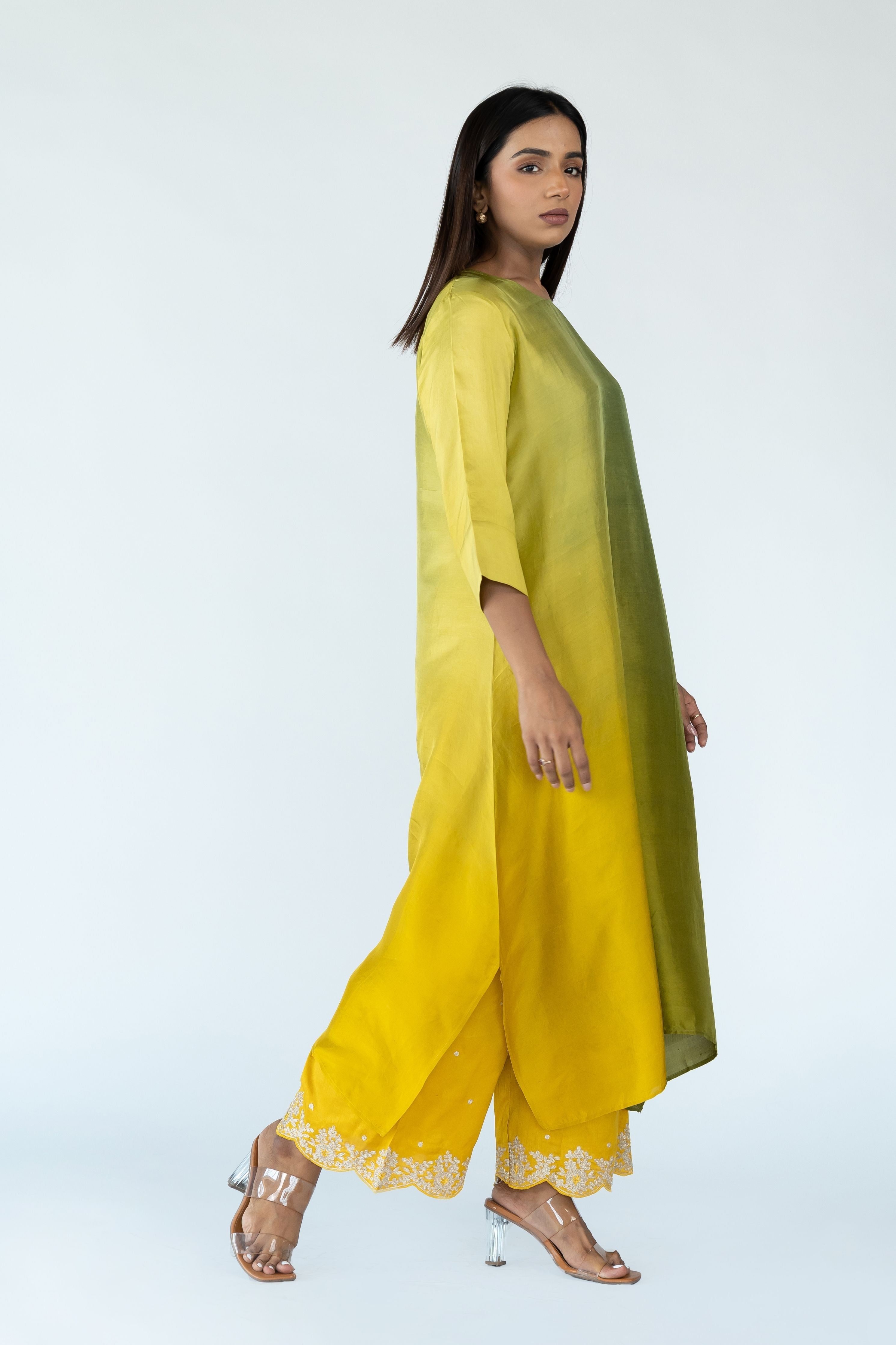 Sage Mustard Zari Kurta Set