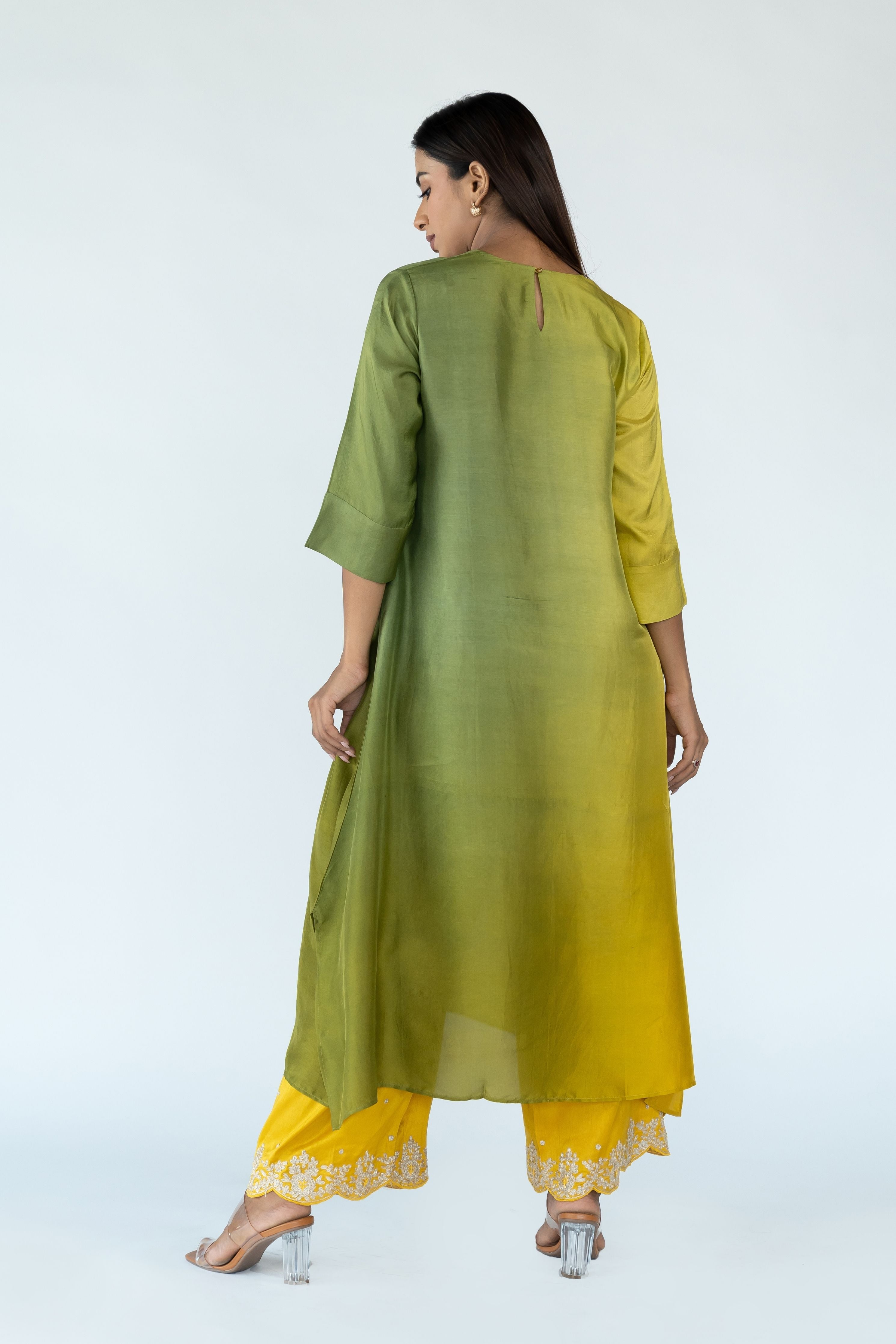 Sage Mustard Zari Kurta Set