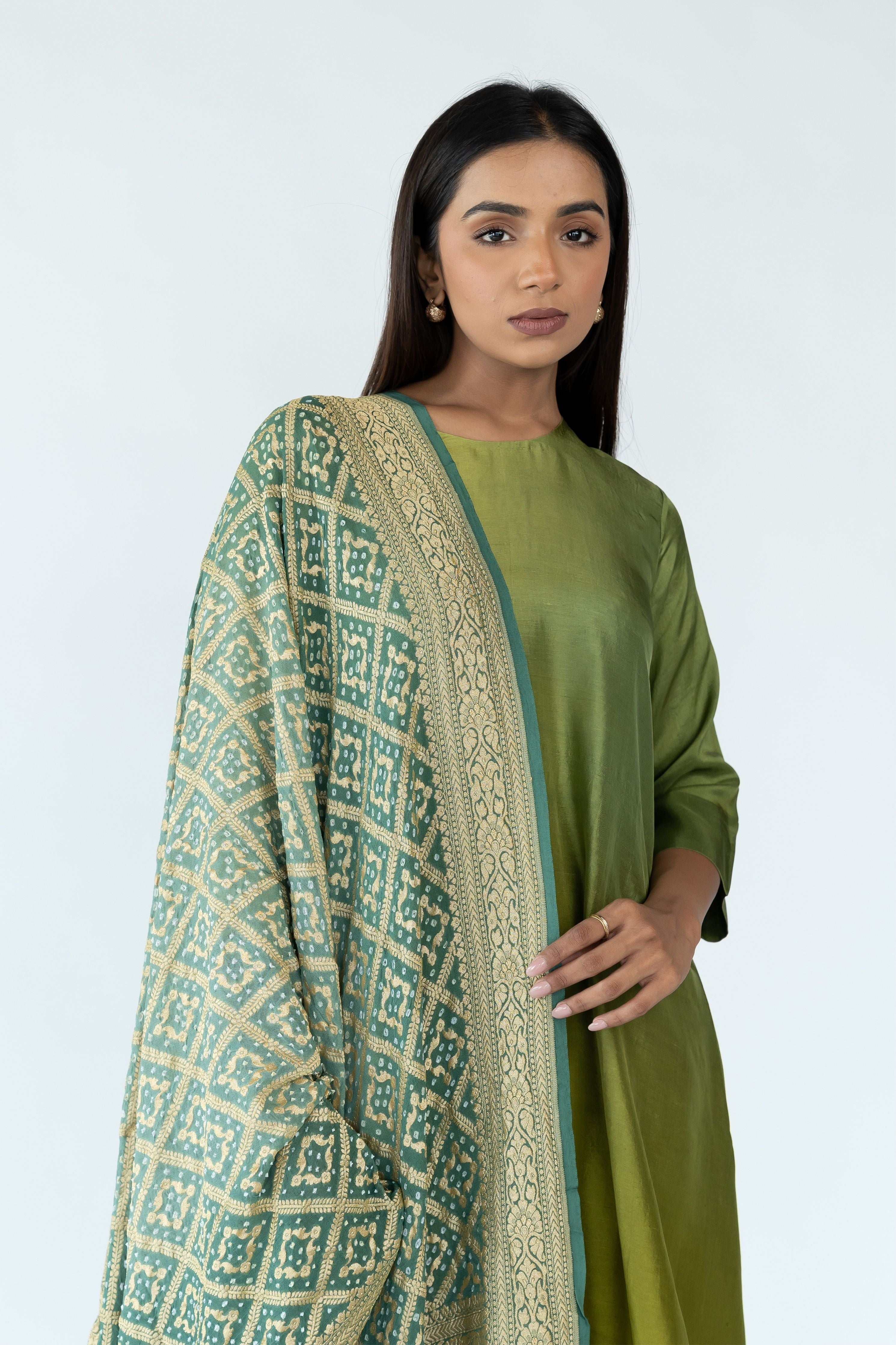 Sage Mustard Zari Kurta Set