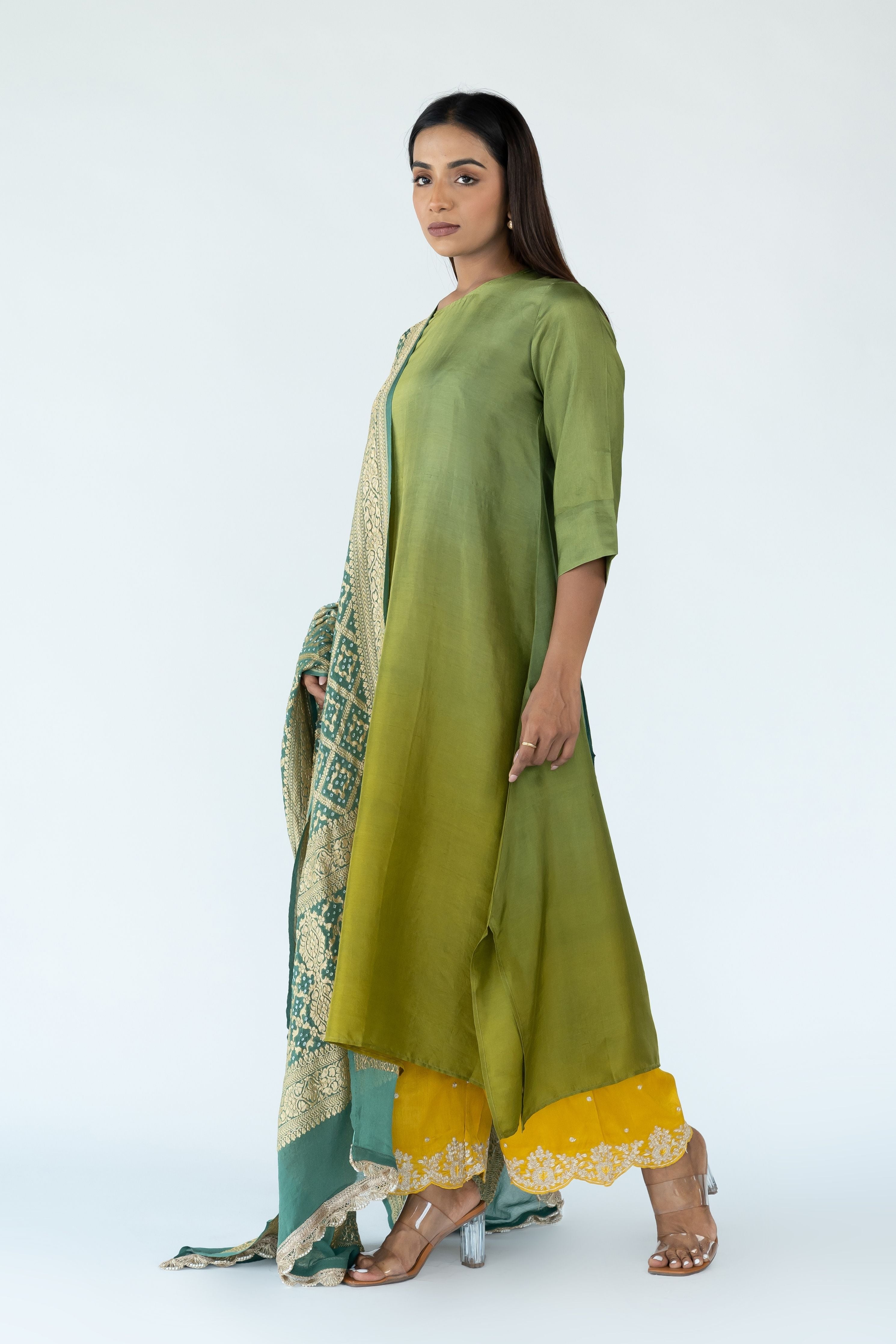Sage Mustard Zari Kurta Set