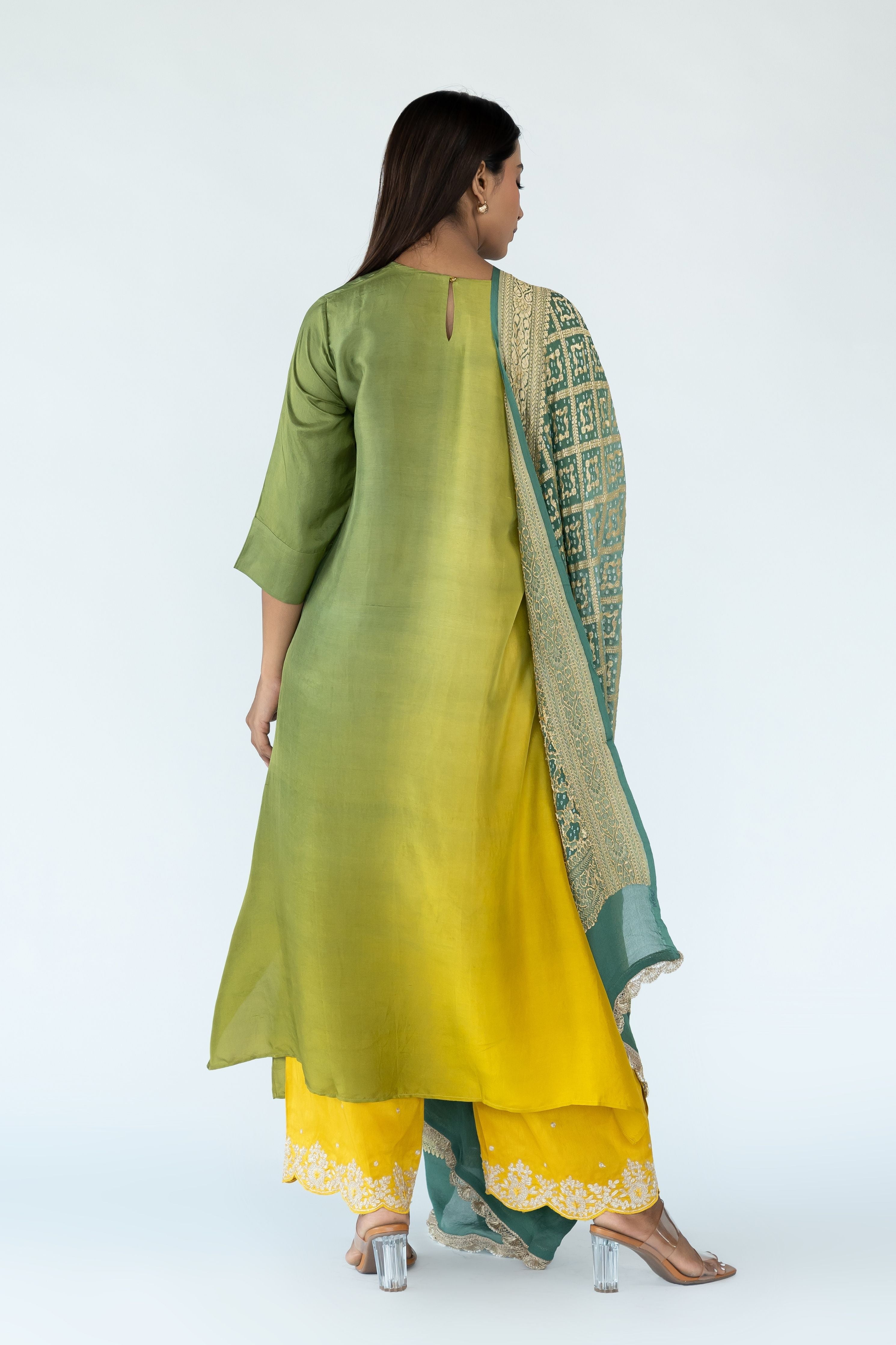 Sage Mustard Zari Kurta Set