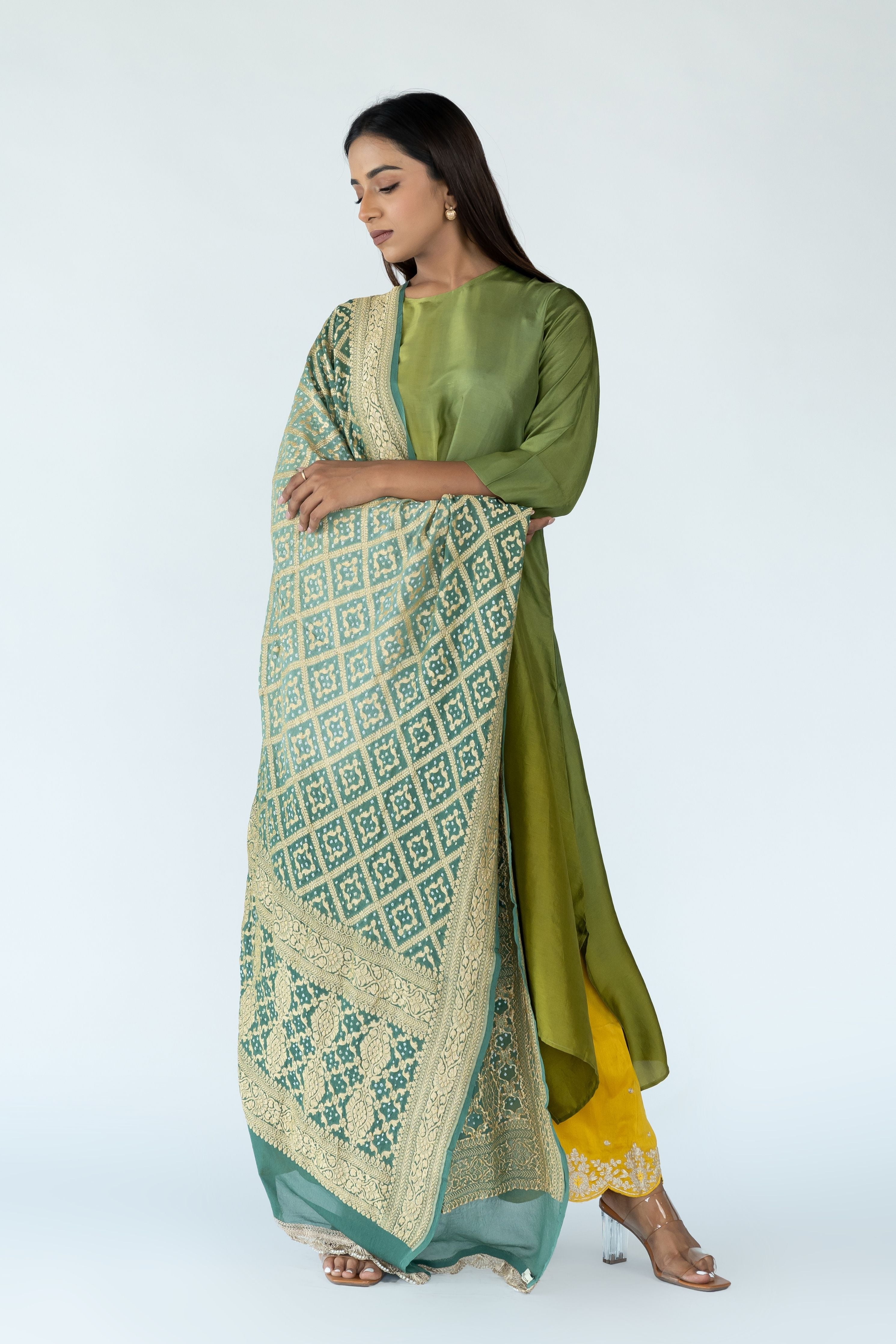 Sage Mustard Zari Kurta Set