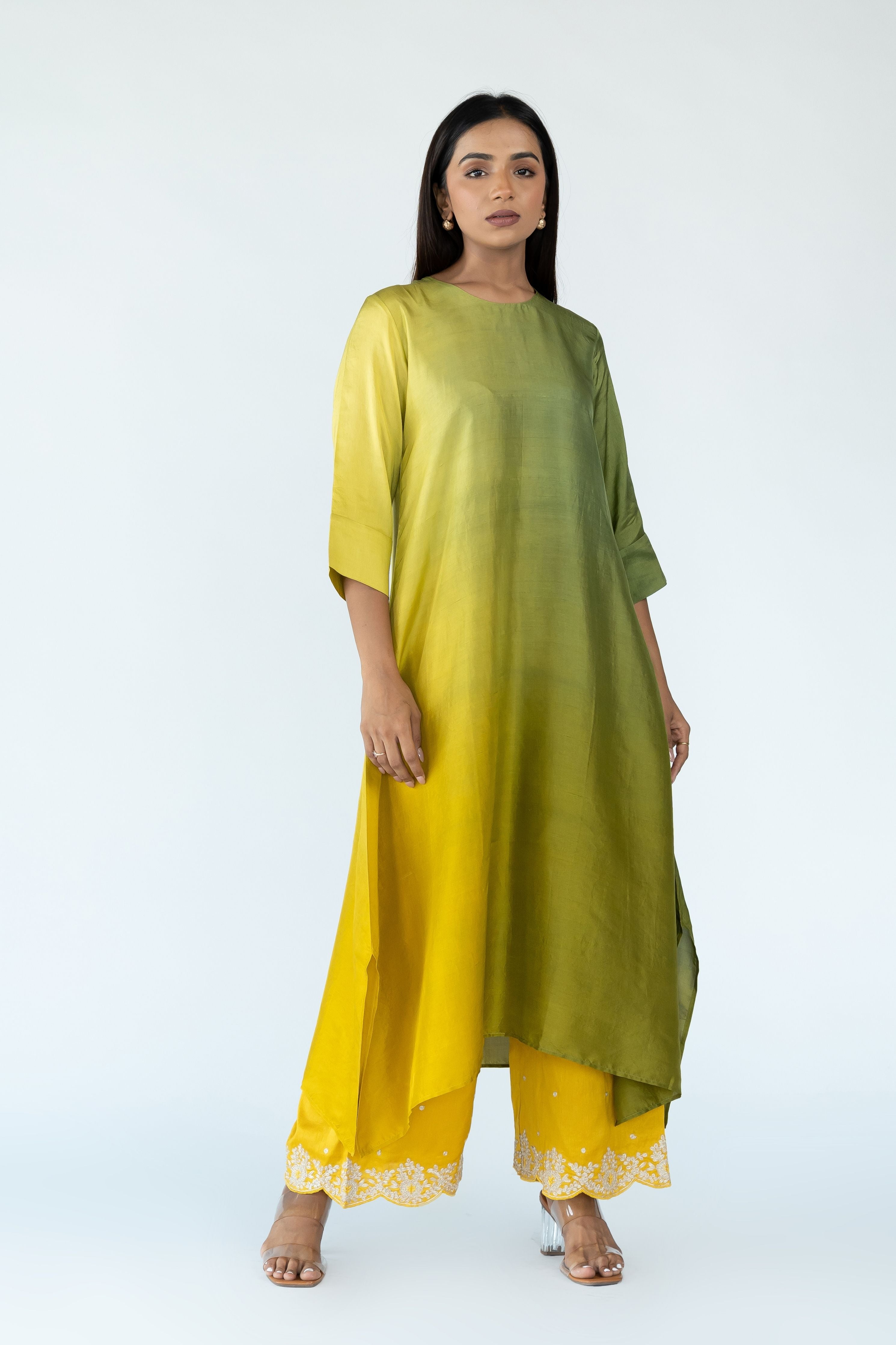 Sage Mustard Zari Kurta Set