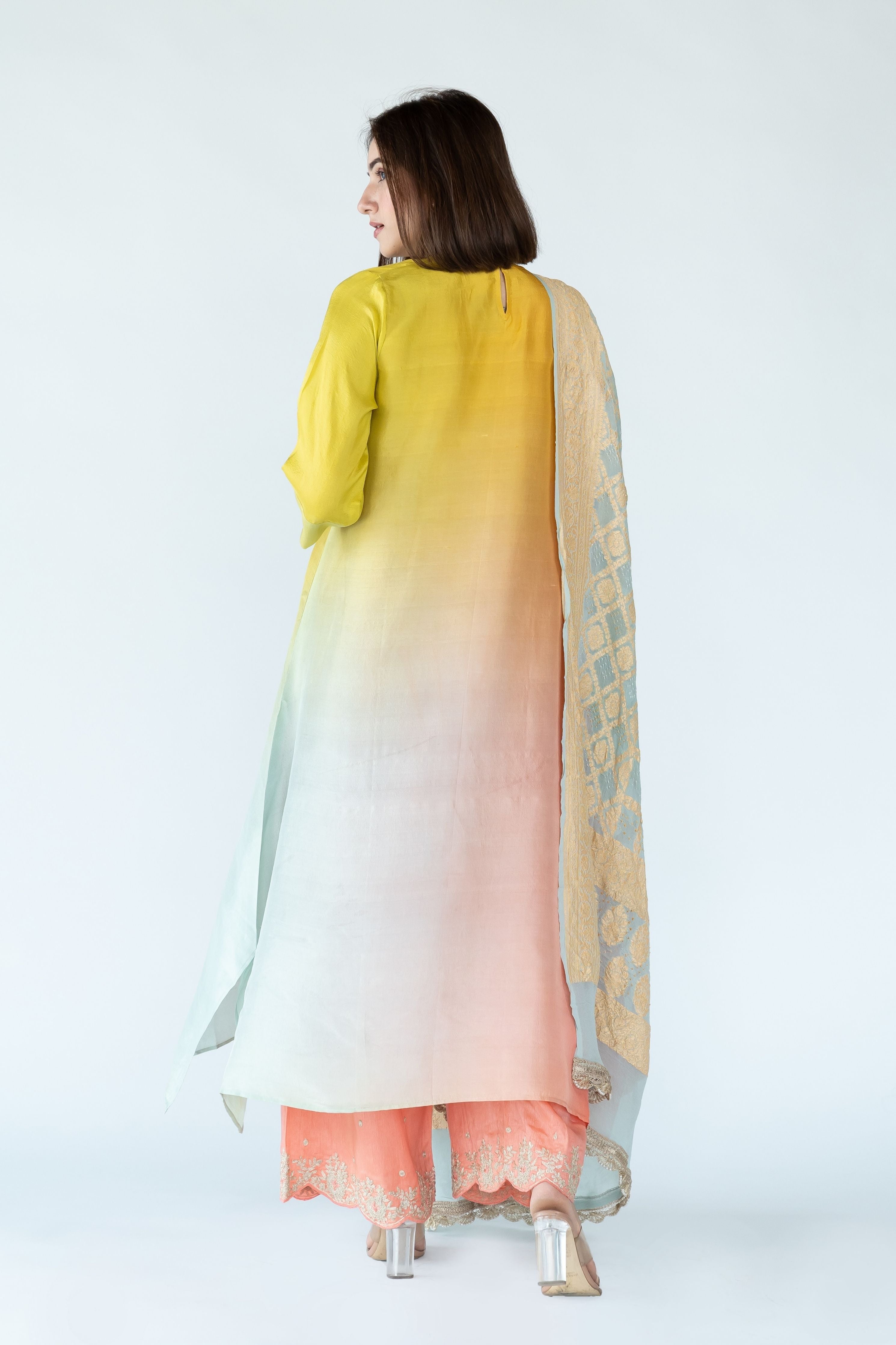 Yellow Pista Green Zari Kurta Set