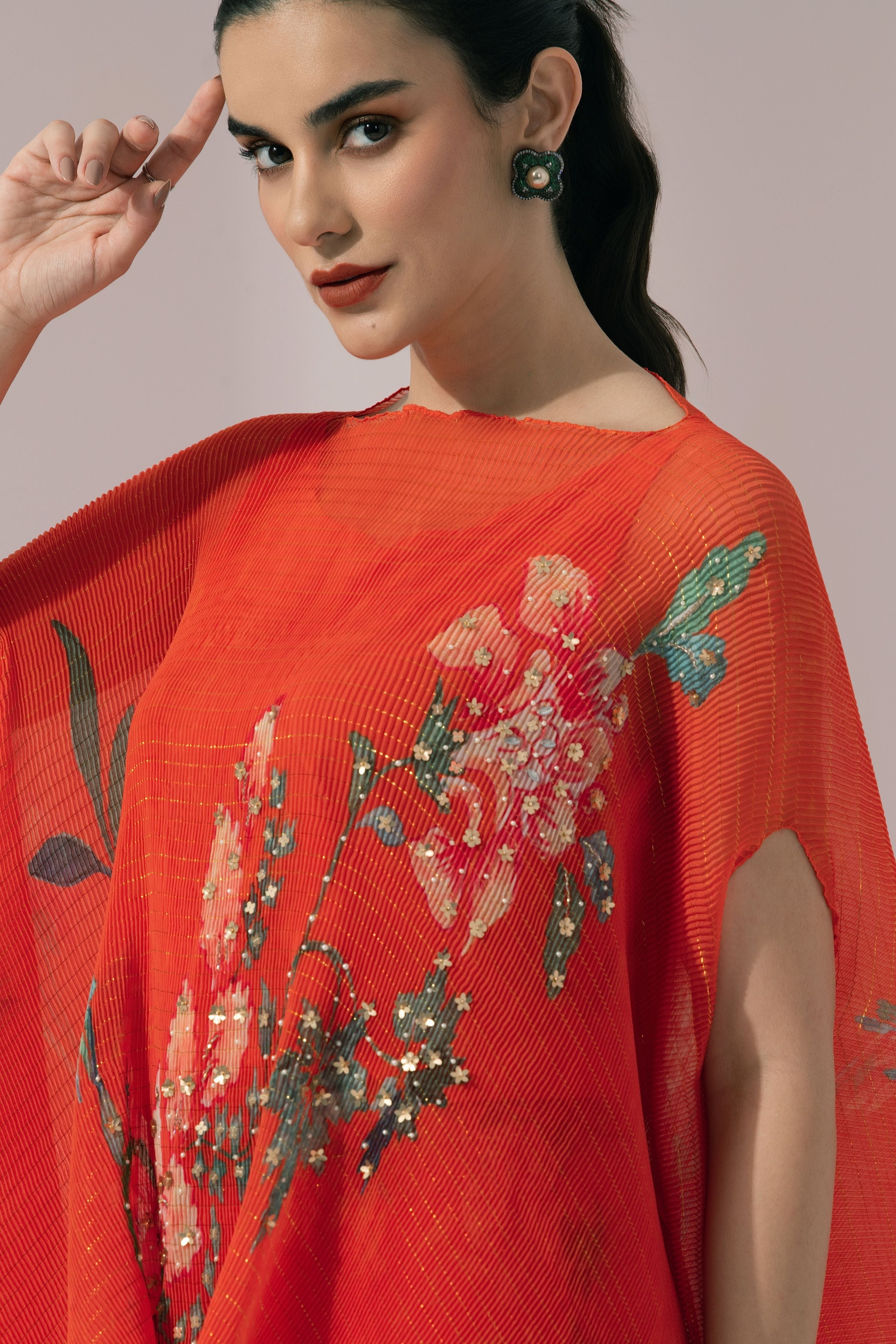 Wildflower Muse Orangey Red Kaftan & Pant Set