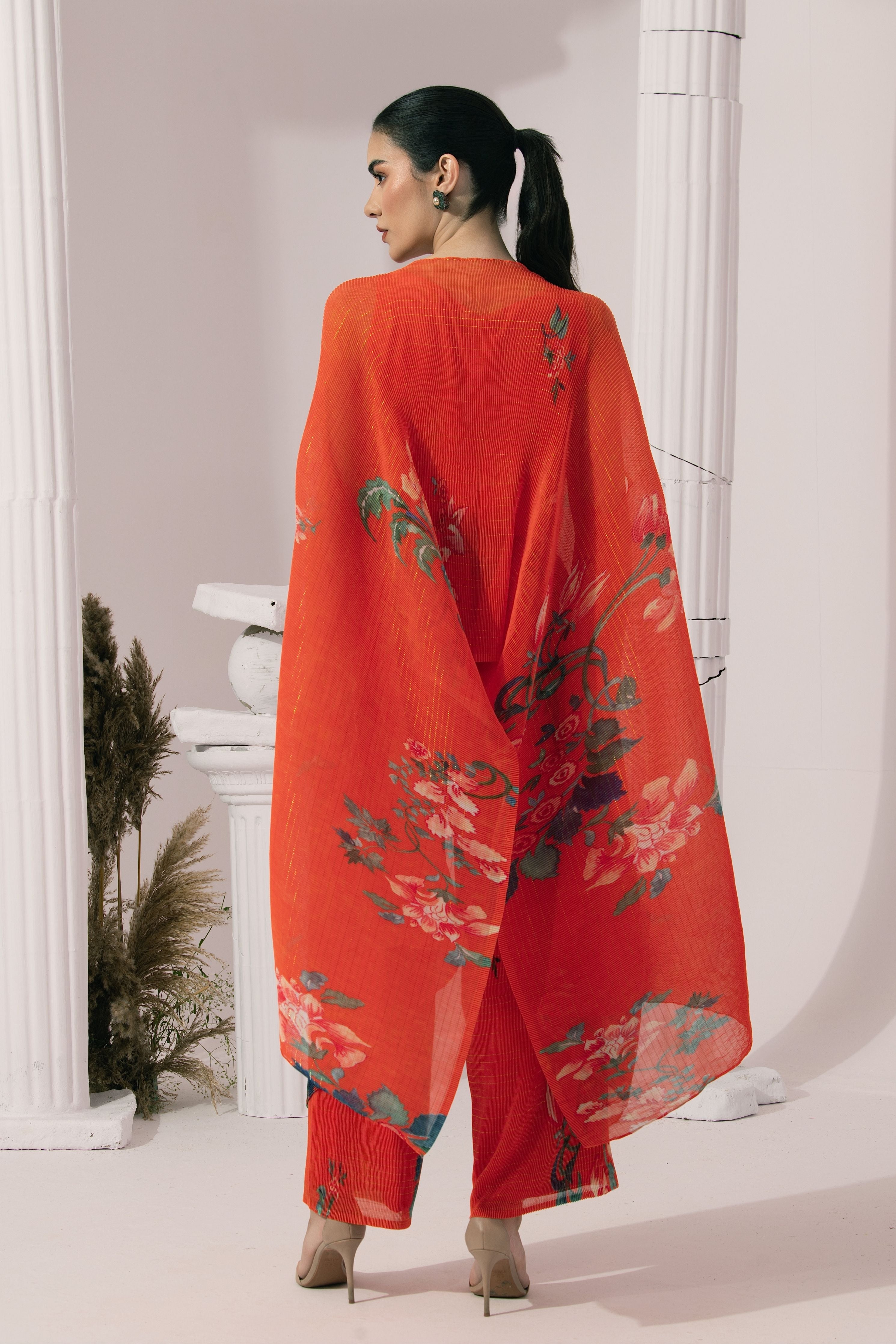 Wildflower Muse Orangey Red Kaftan & Pant Set