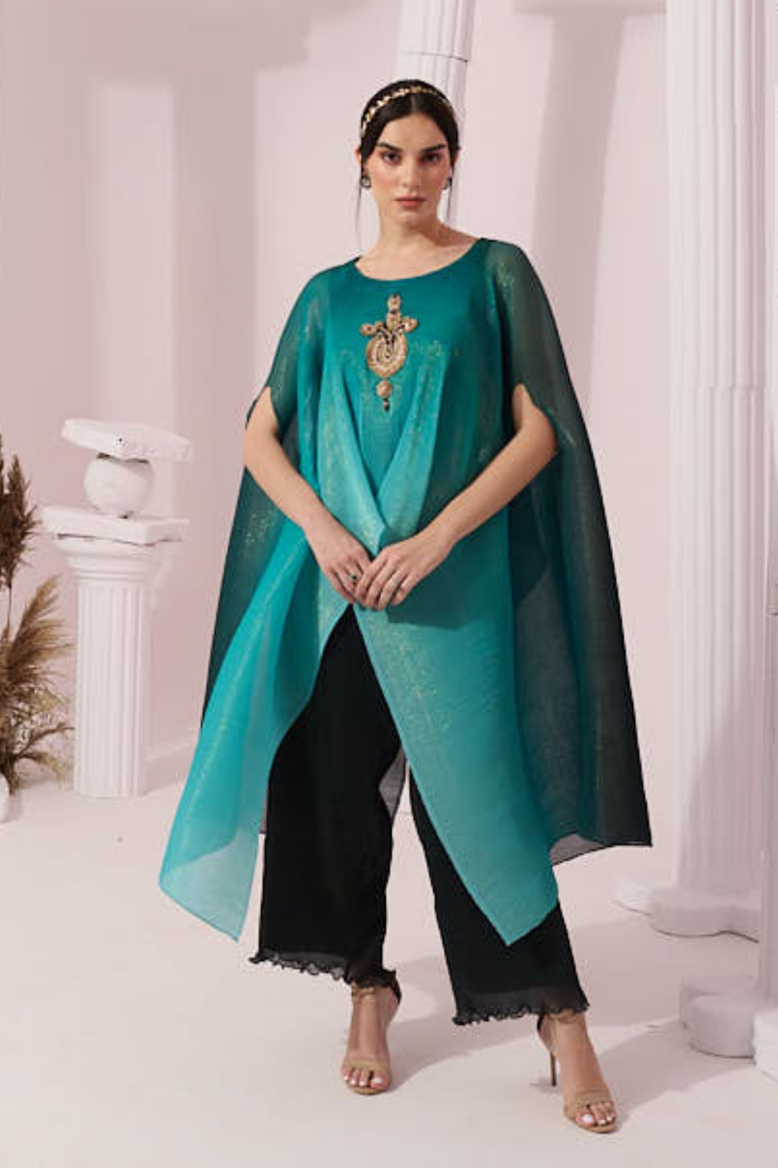 Ombre Sea Green Kaftan & Pant