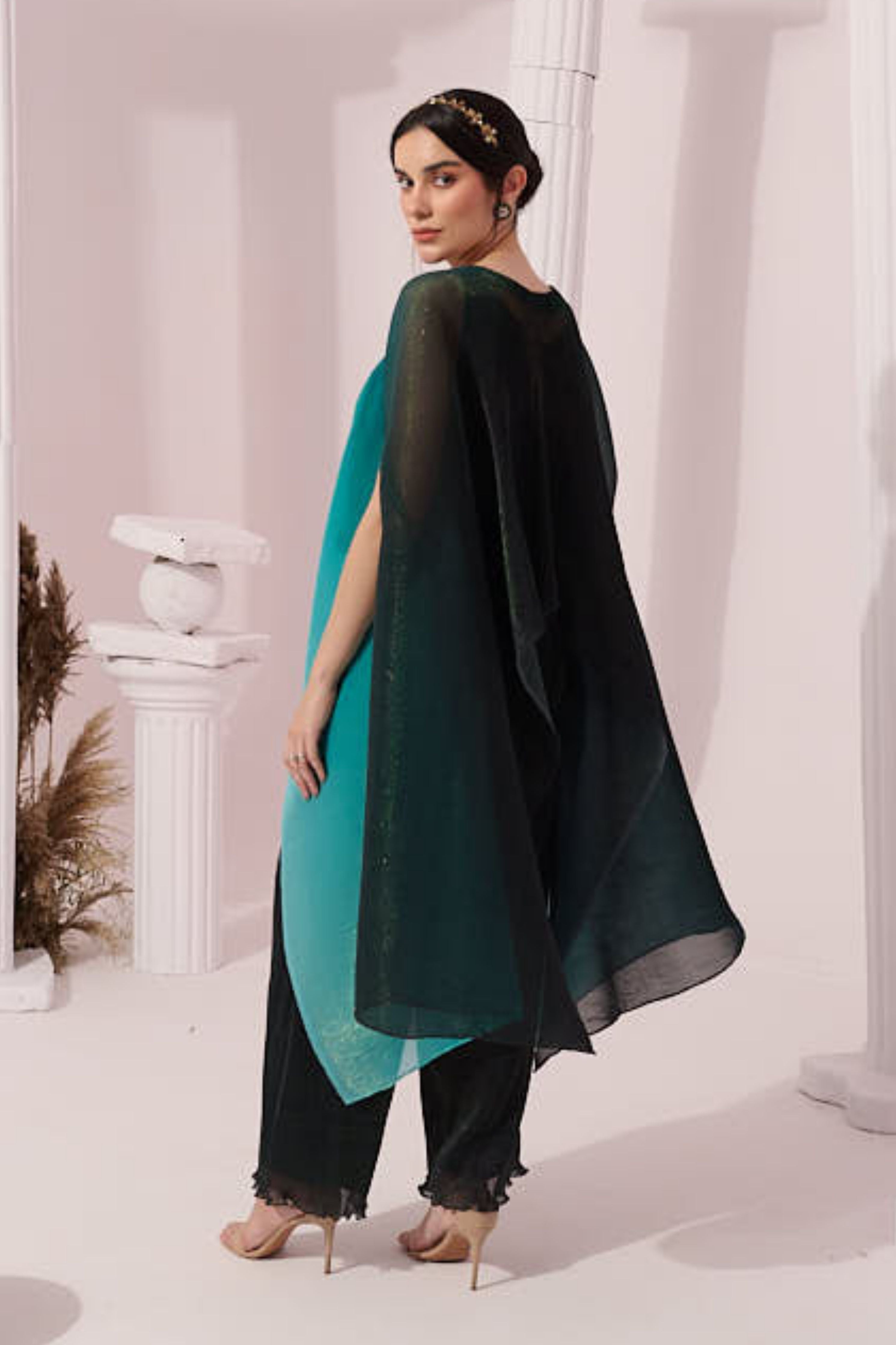 Ombre Sea Green Kaftan & Pant