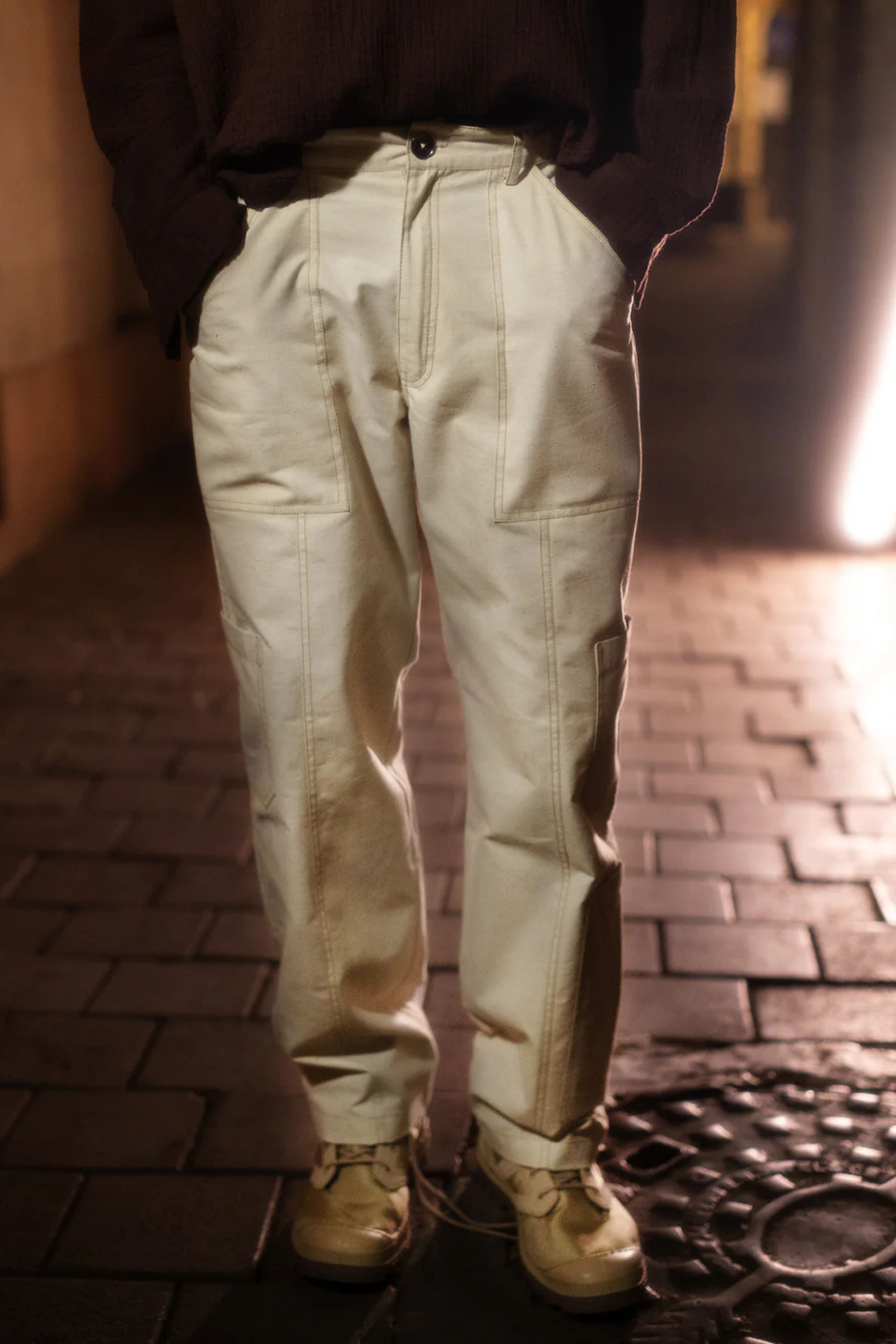 Khaki Topstitch Cargo Pants