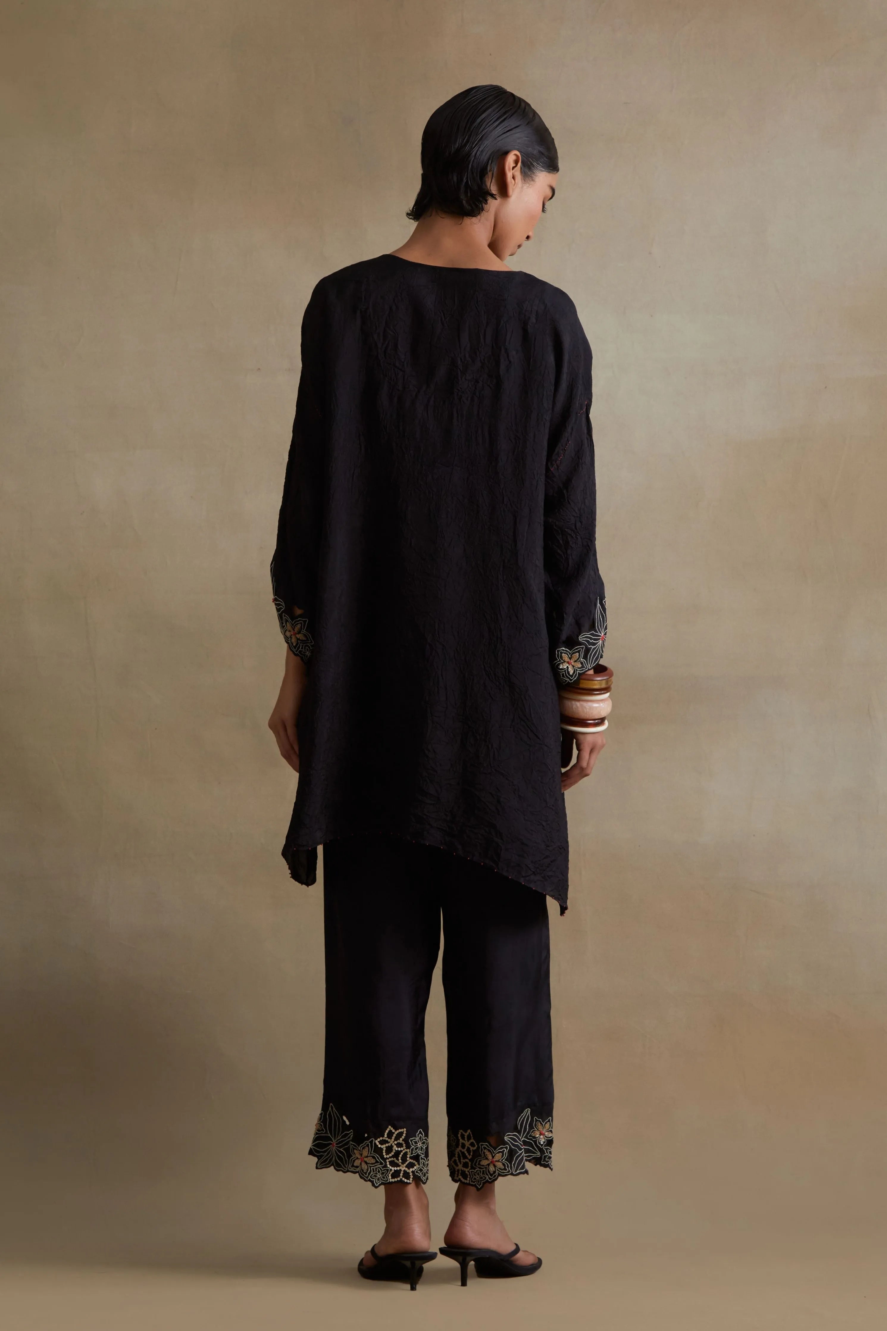 Black Floral Cutwork Tunic Set