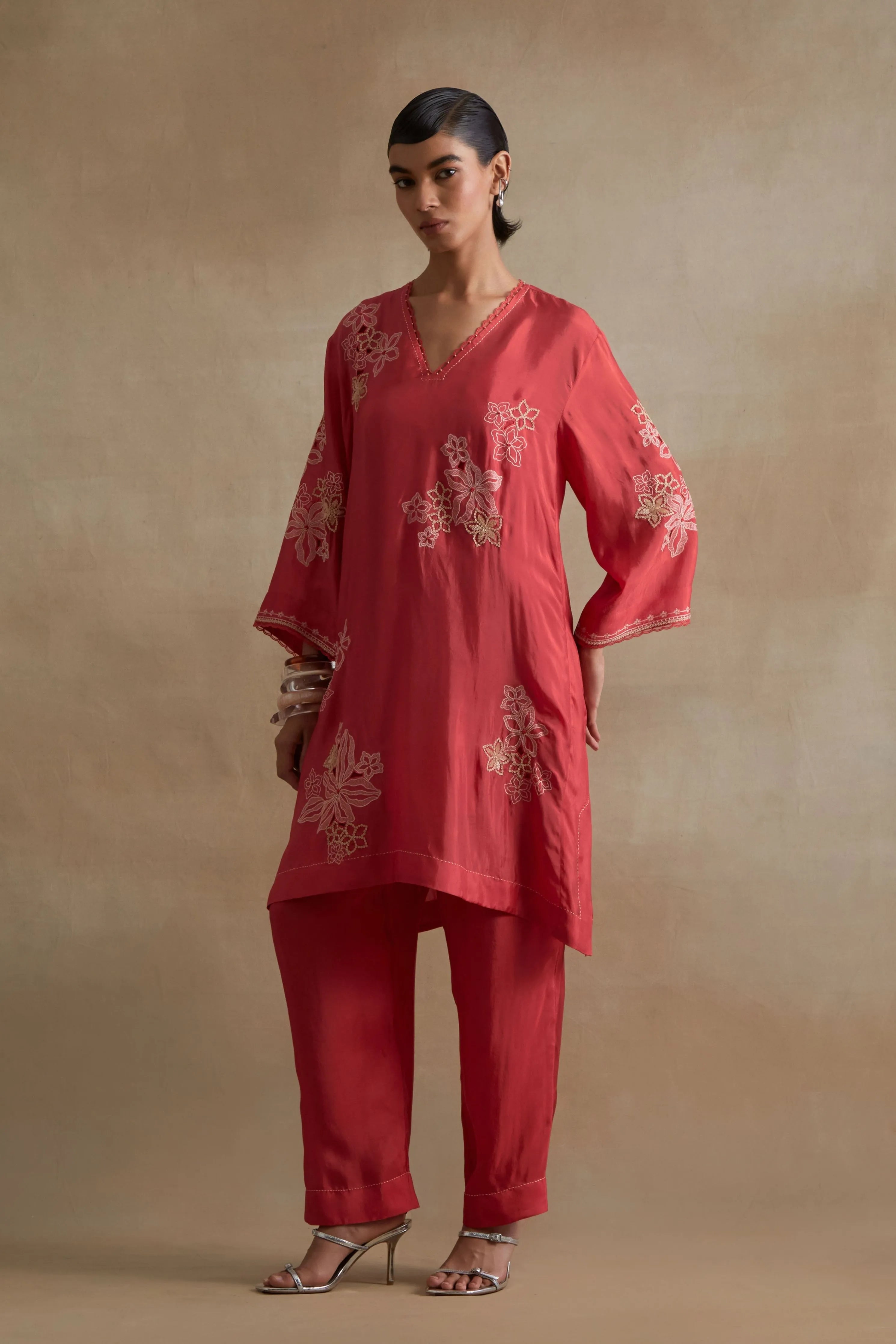 Tomato Cutwork Tunic Set