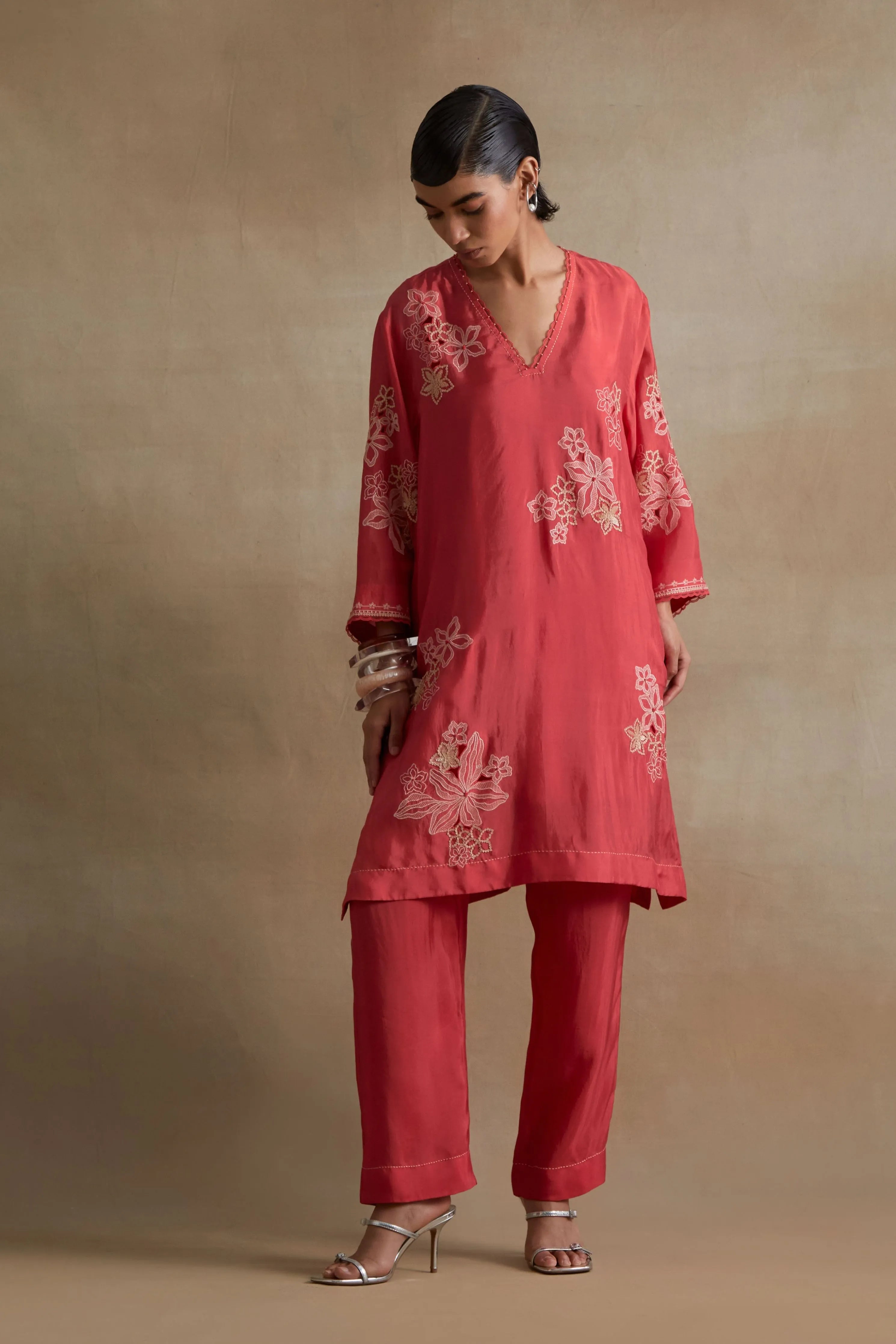Tomato Cutwork Tunic Set