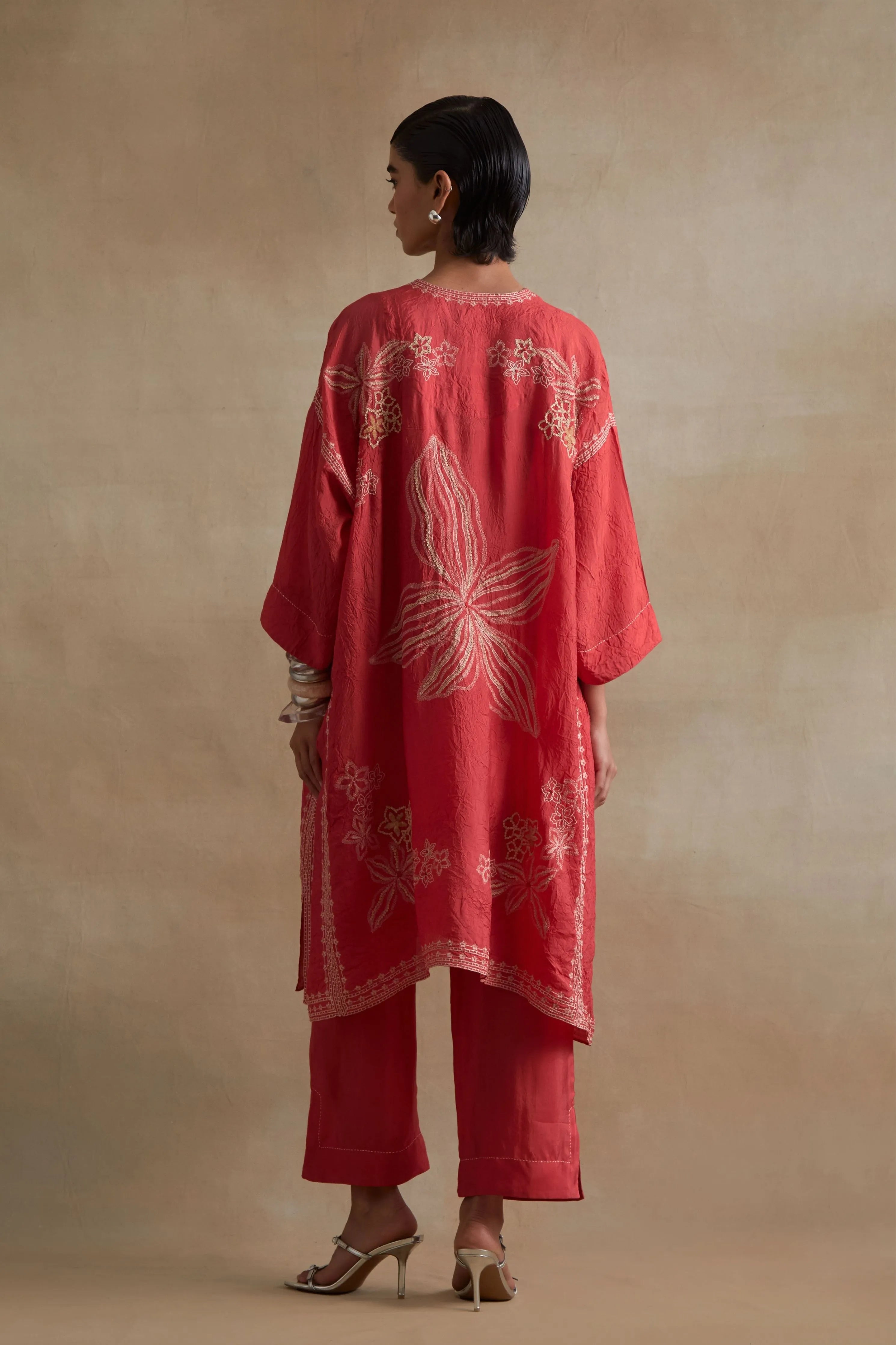Tomato Sequin Floral Kurta Set