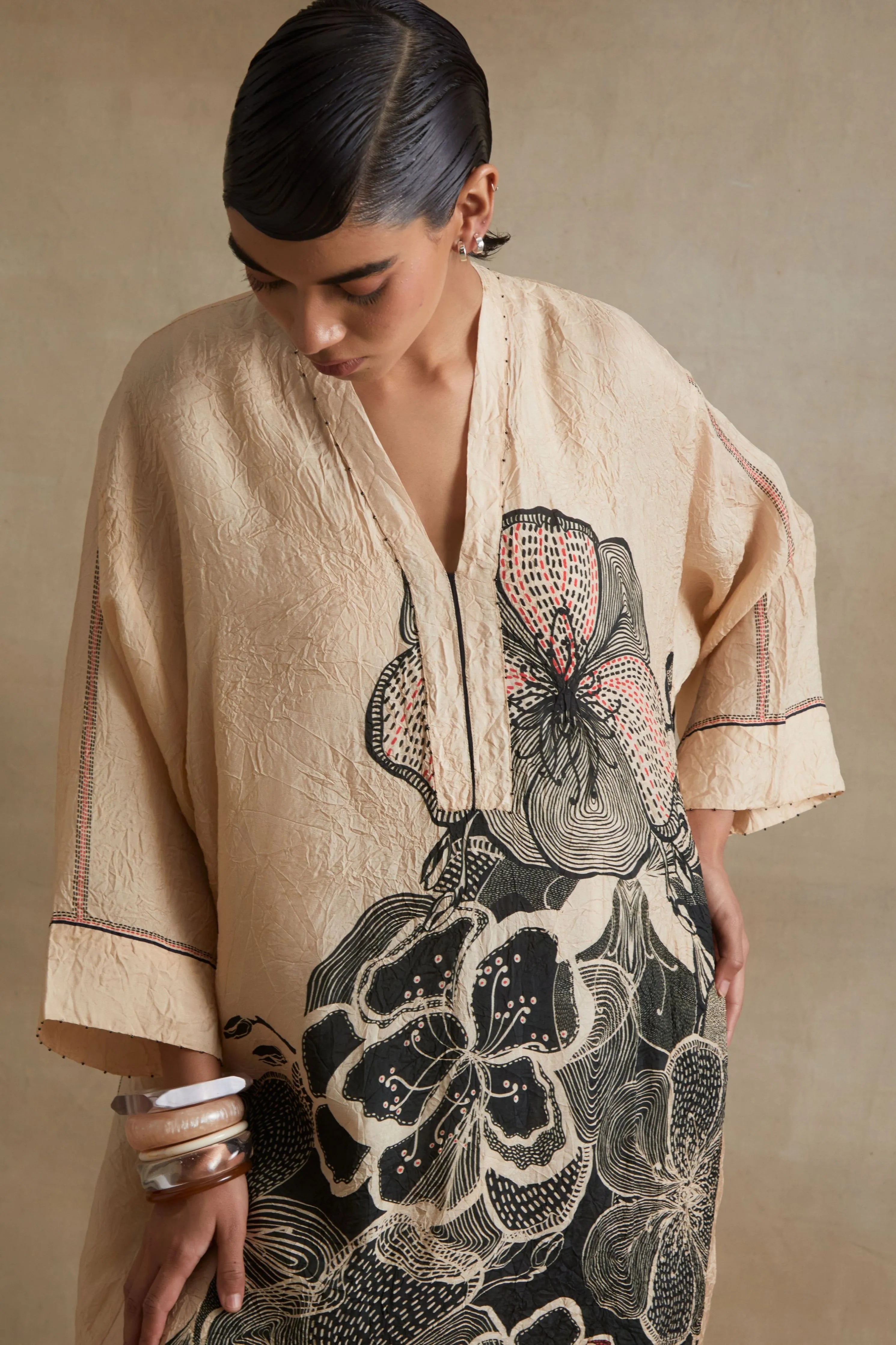 Clay Embroidered Floral Kurta Set