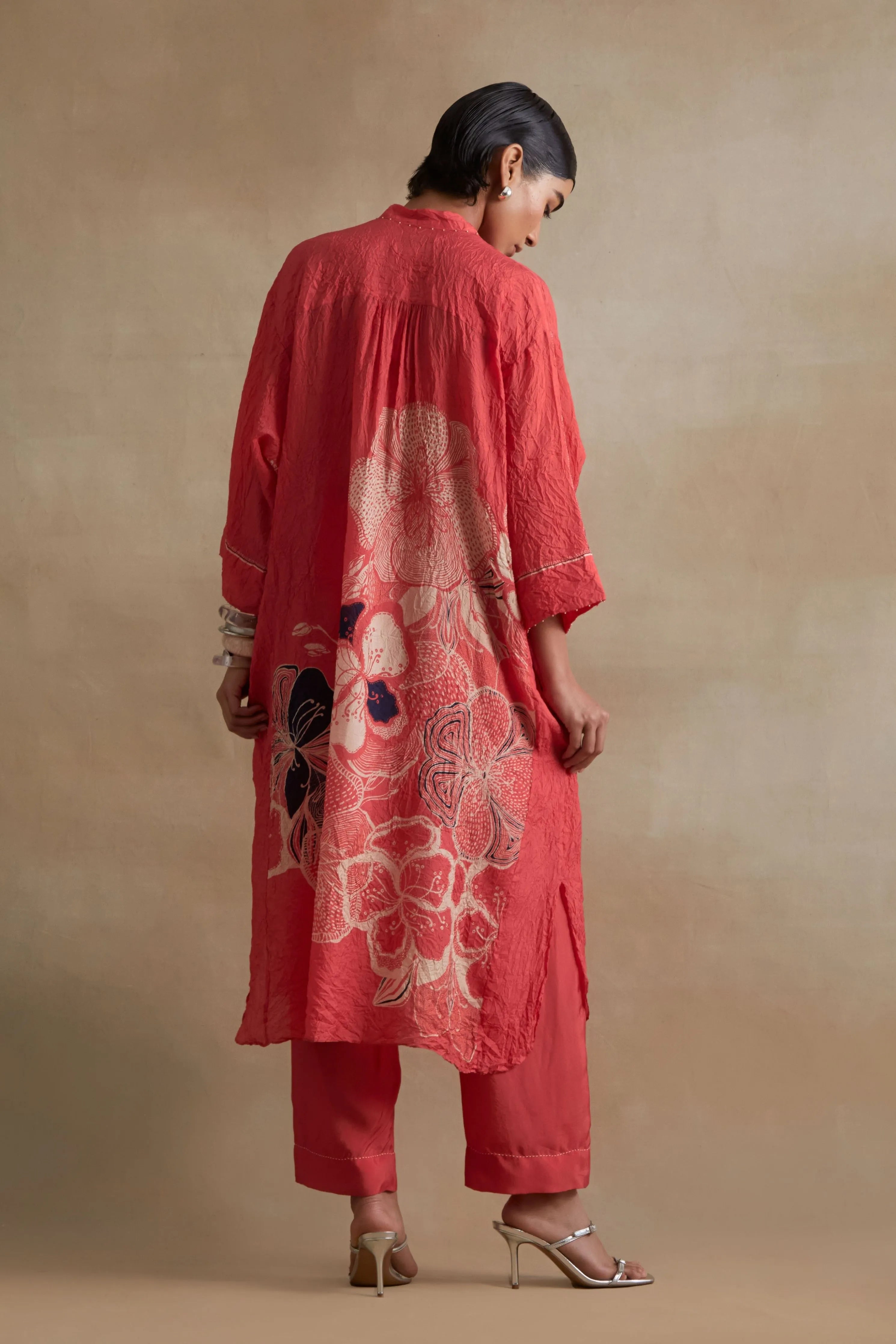 Tomato Embroidered Floral Kurta Set
