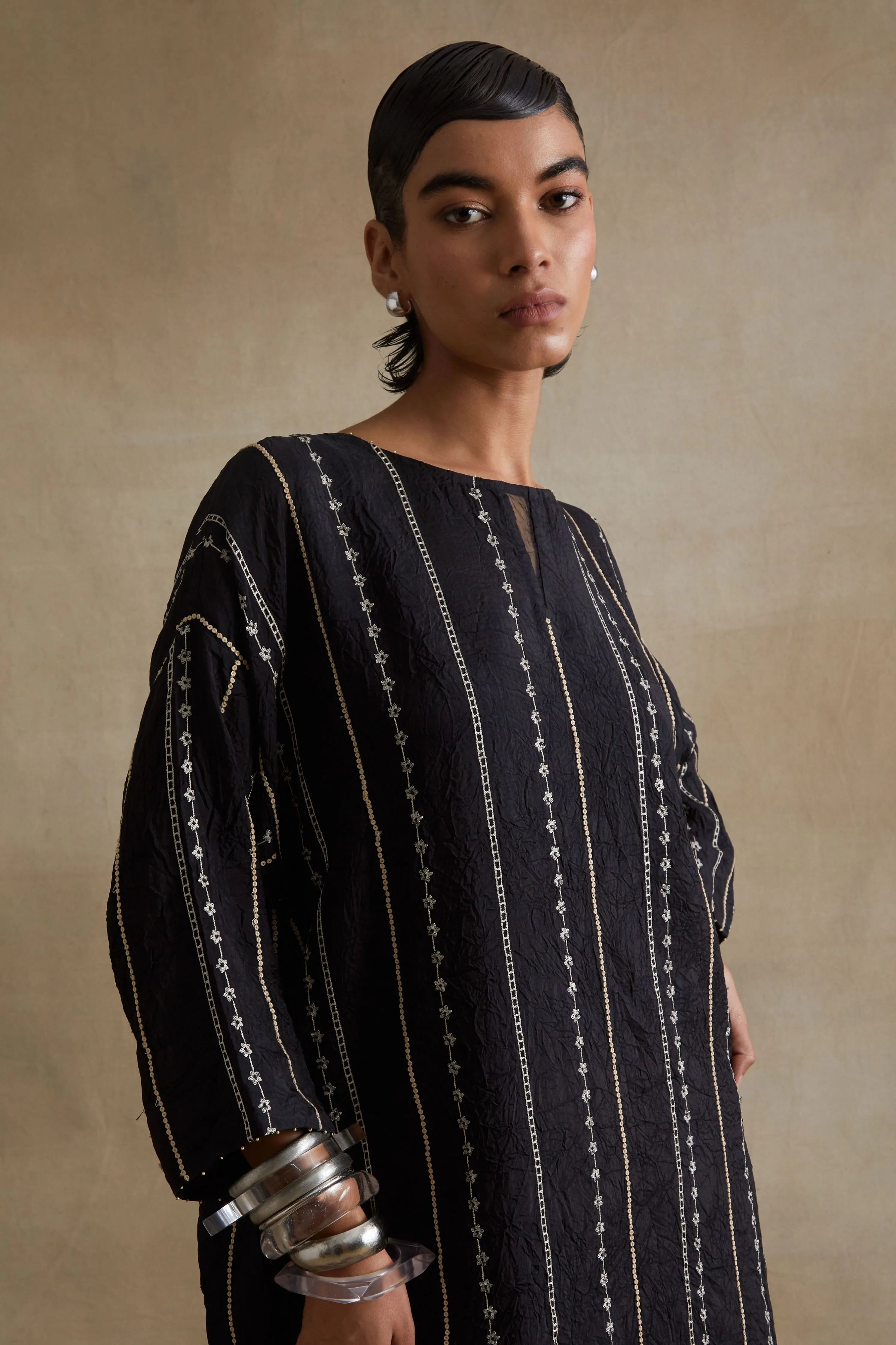 Black Beaded Embroidered Kurta Set