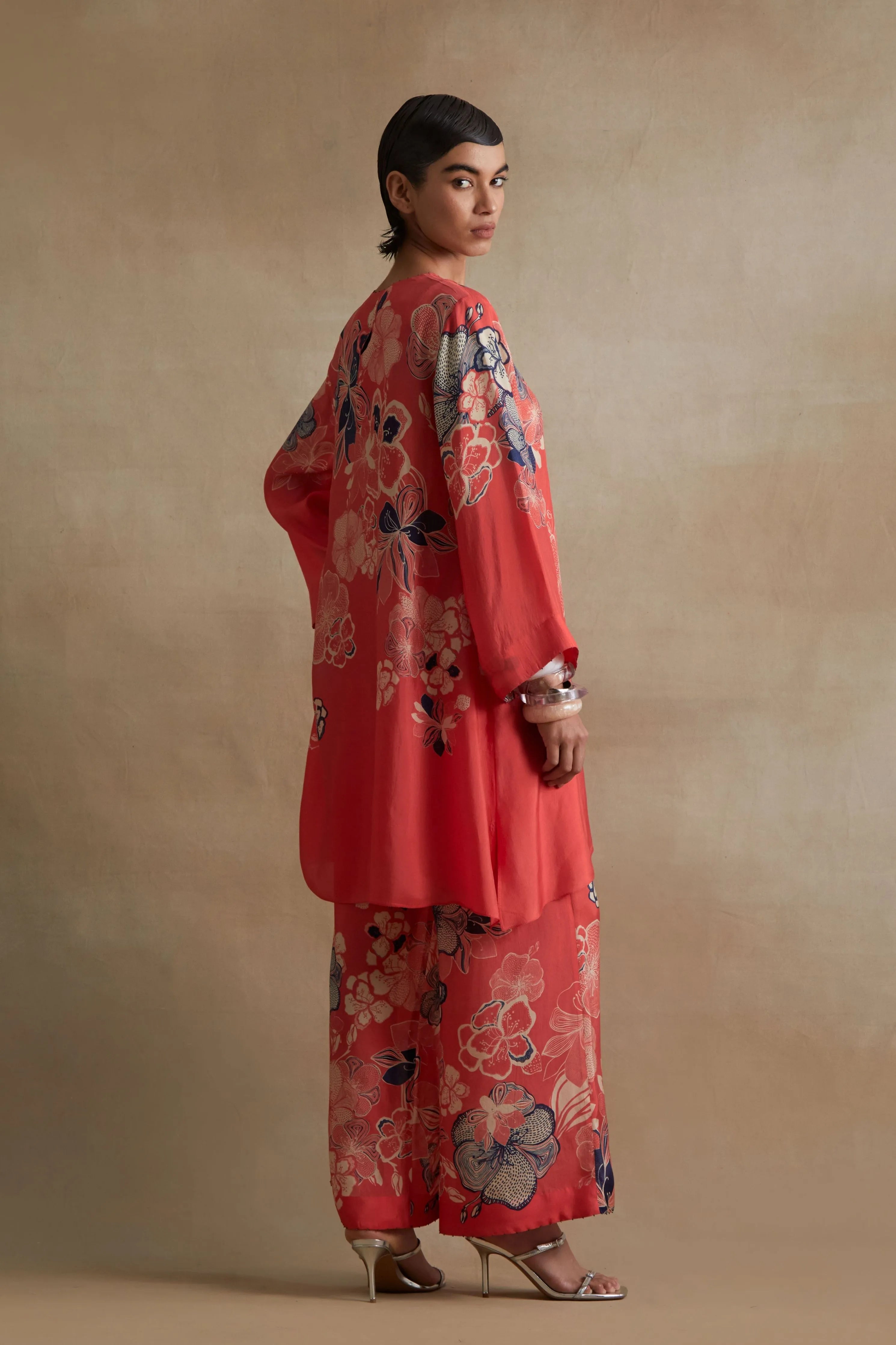 Tomato Bold Floral Kurta Set