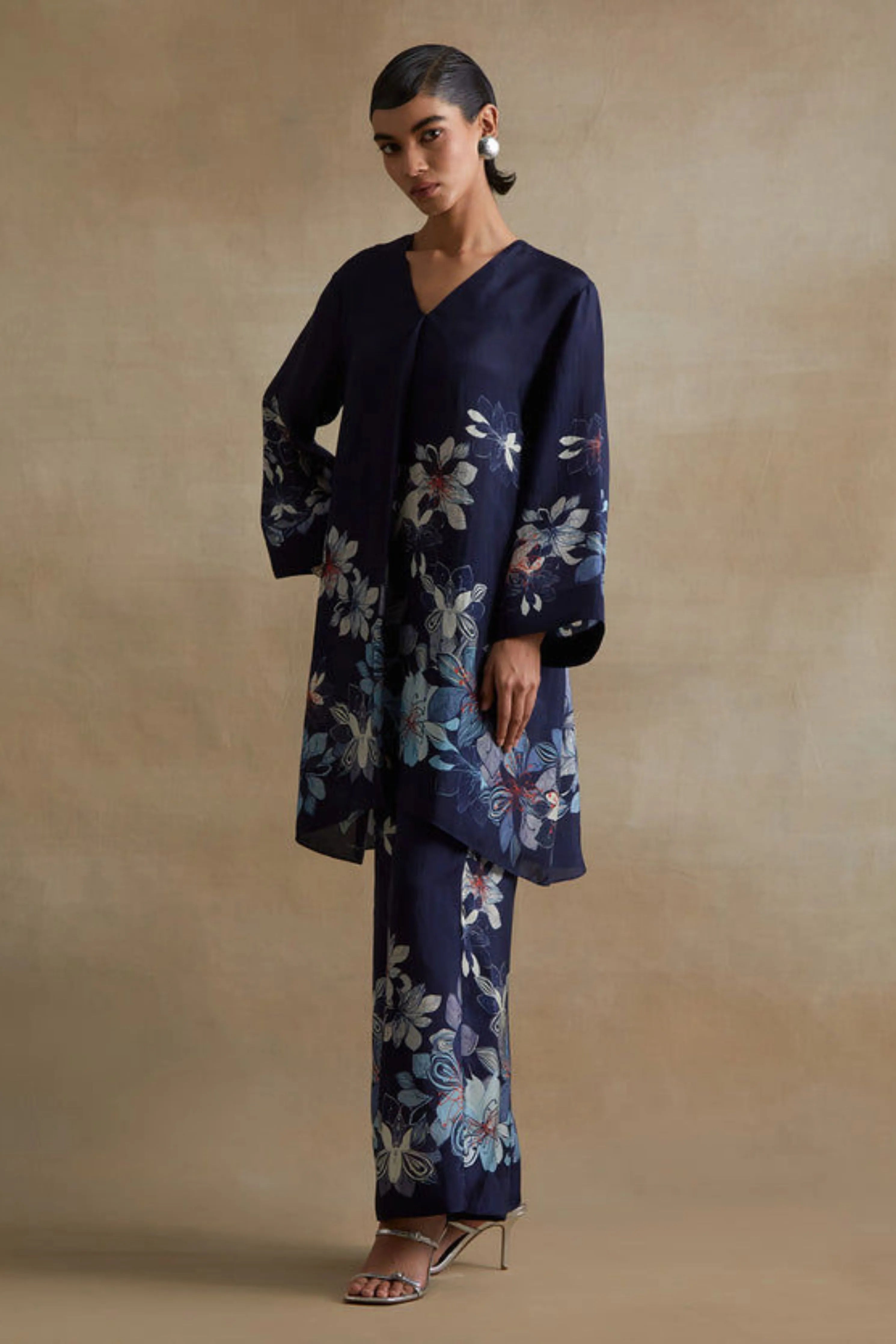 Navy Bold Floral Print Tunic Set
