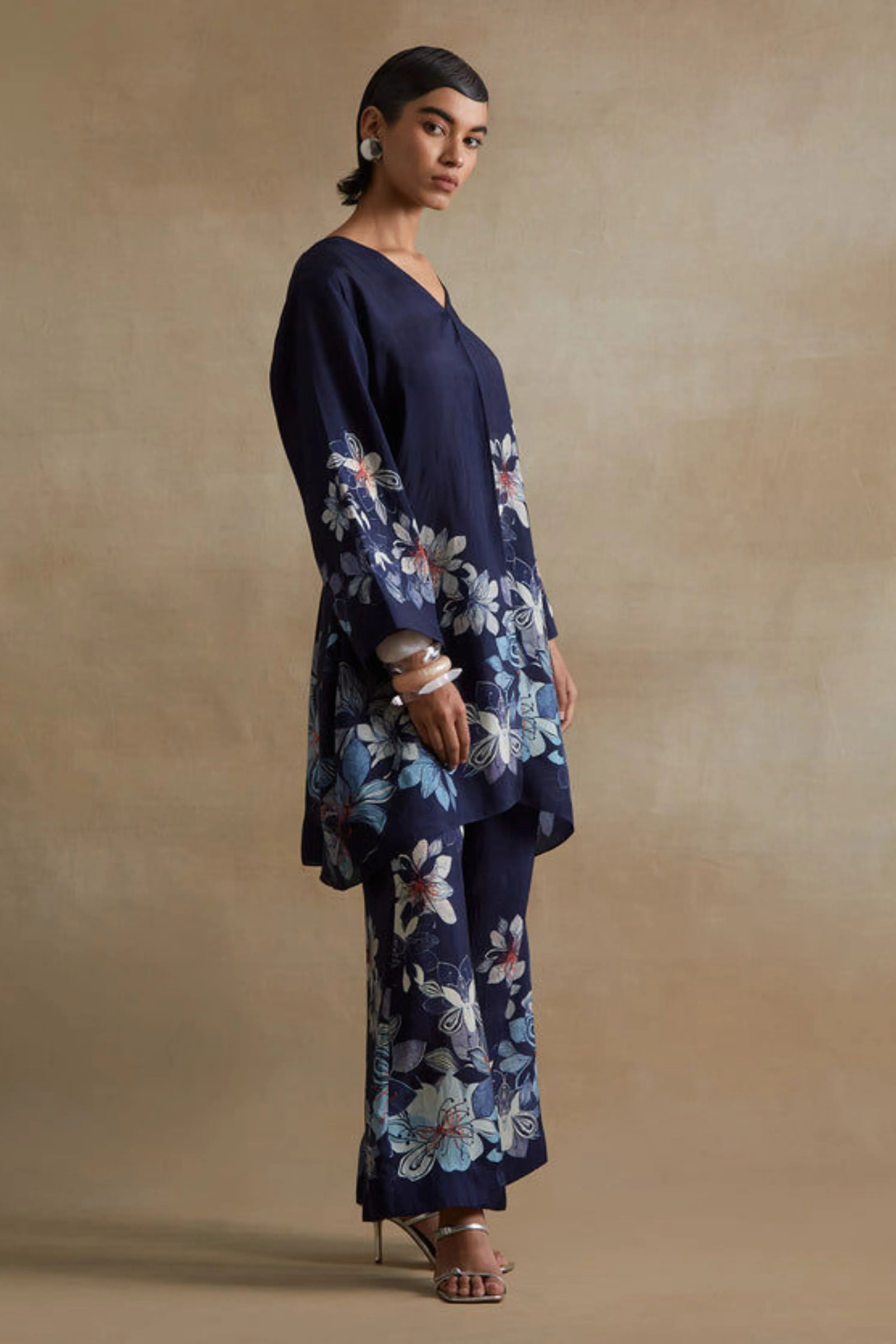 Navy Bold Floral Print Tunic Set