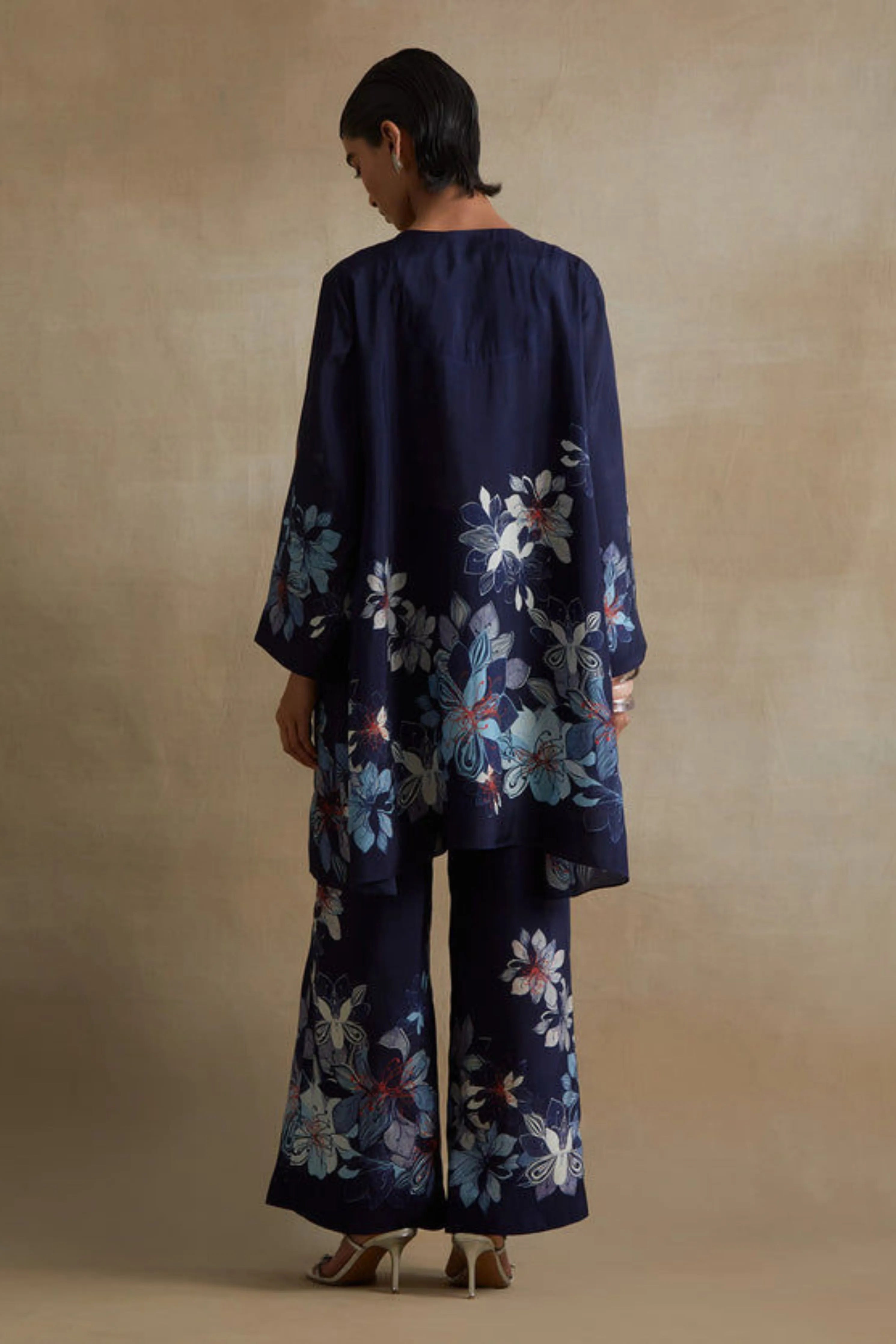 Navy Bold Floral Print Tunic Set