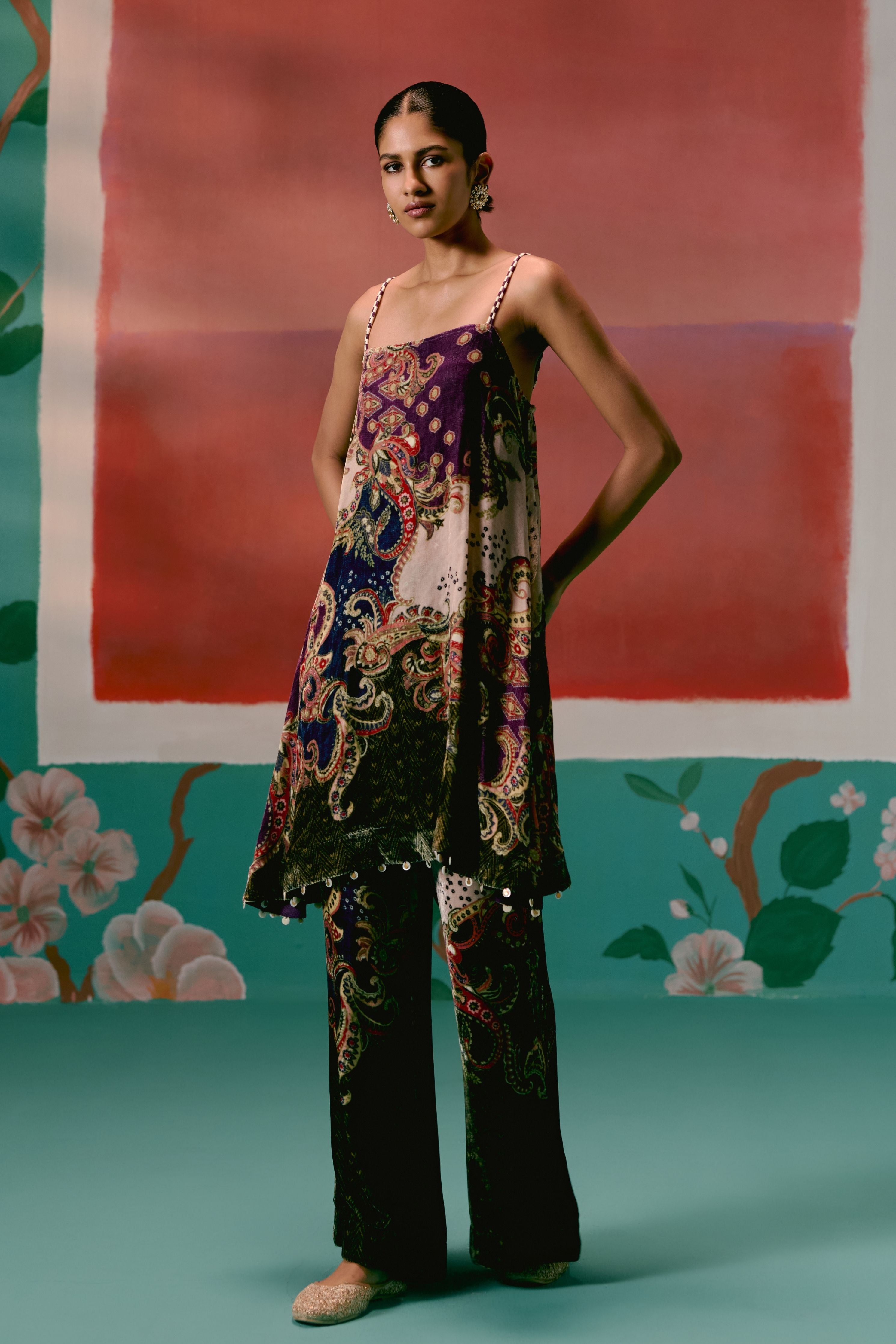 Olive And Purple Paisley Kurta Set