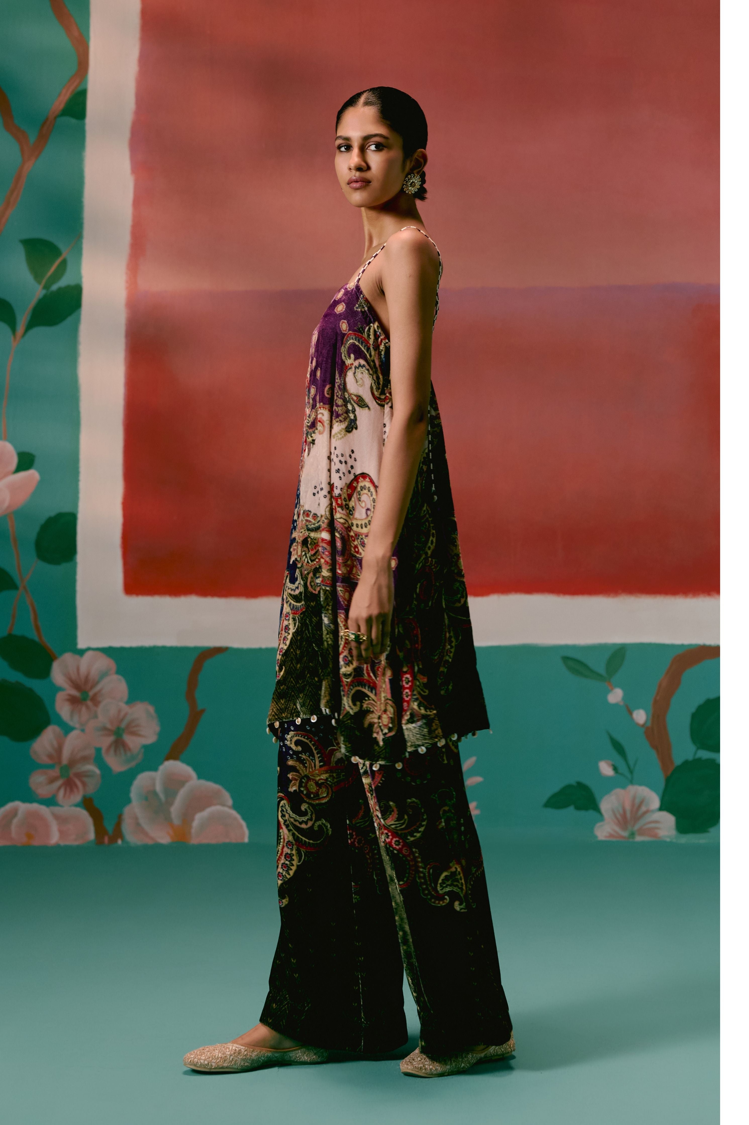 Olive And Purple Paisley Kurta Set With Dupatta