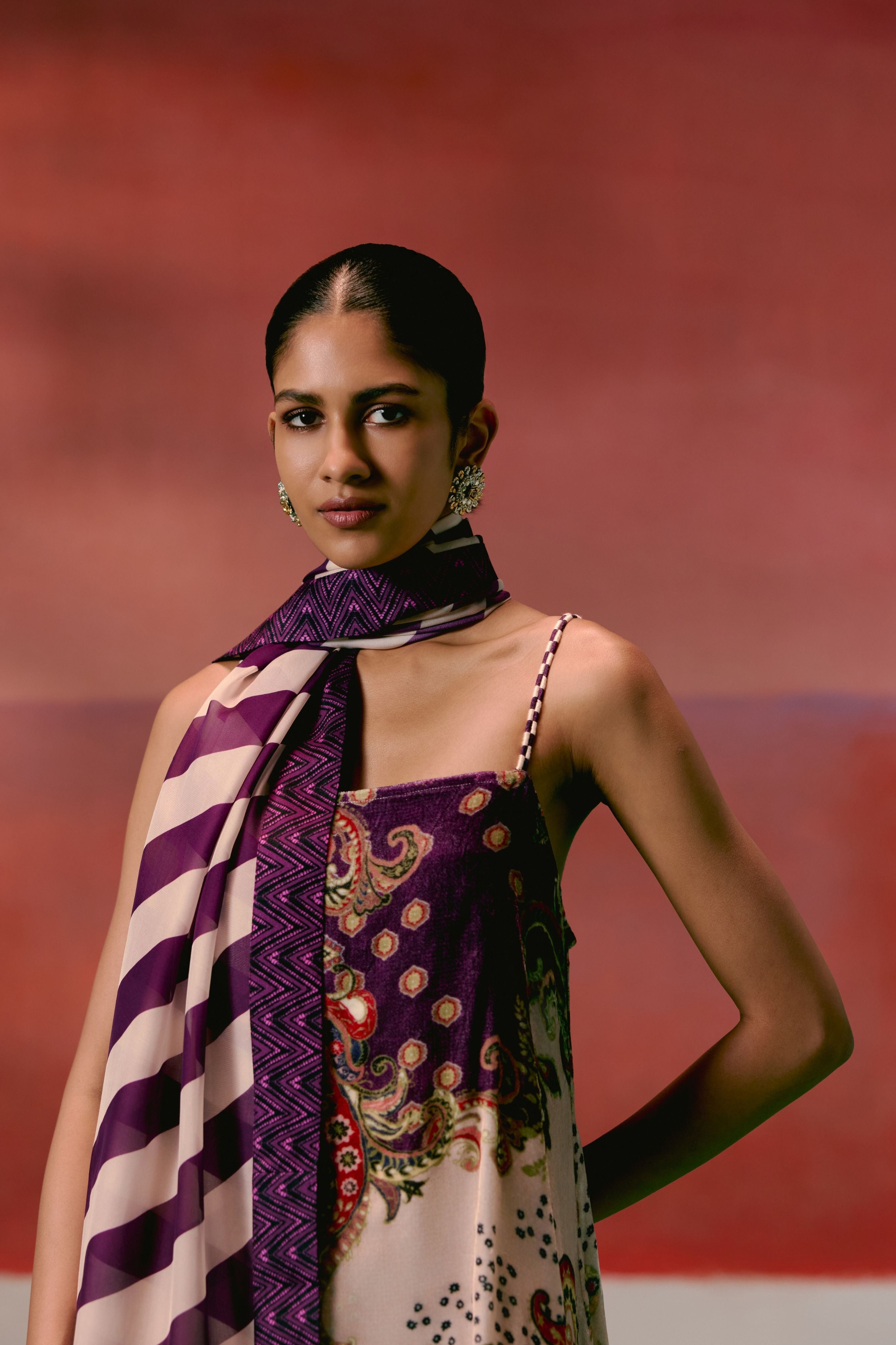 Olive And Purple Paisley Kurta Set