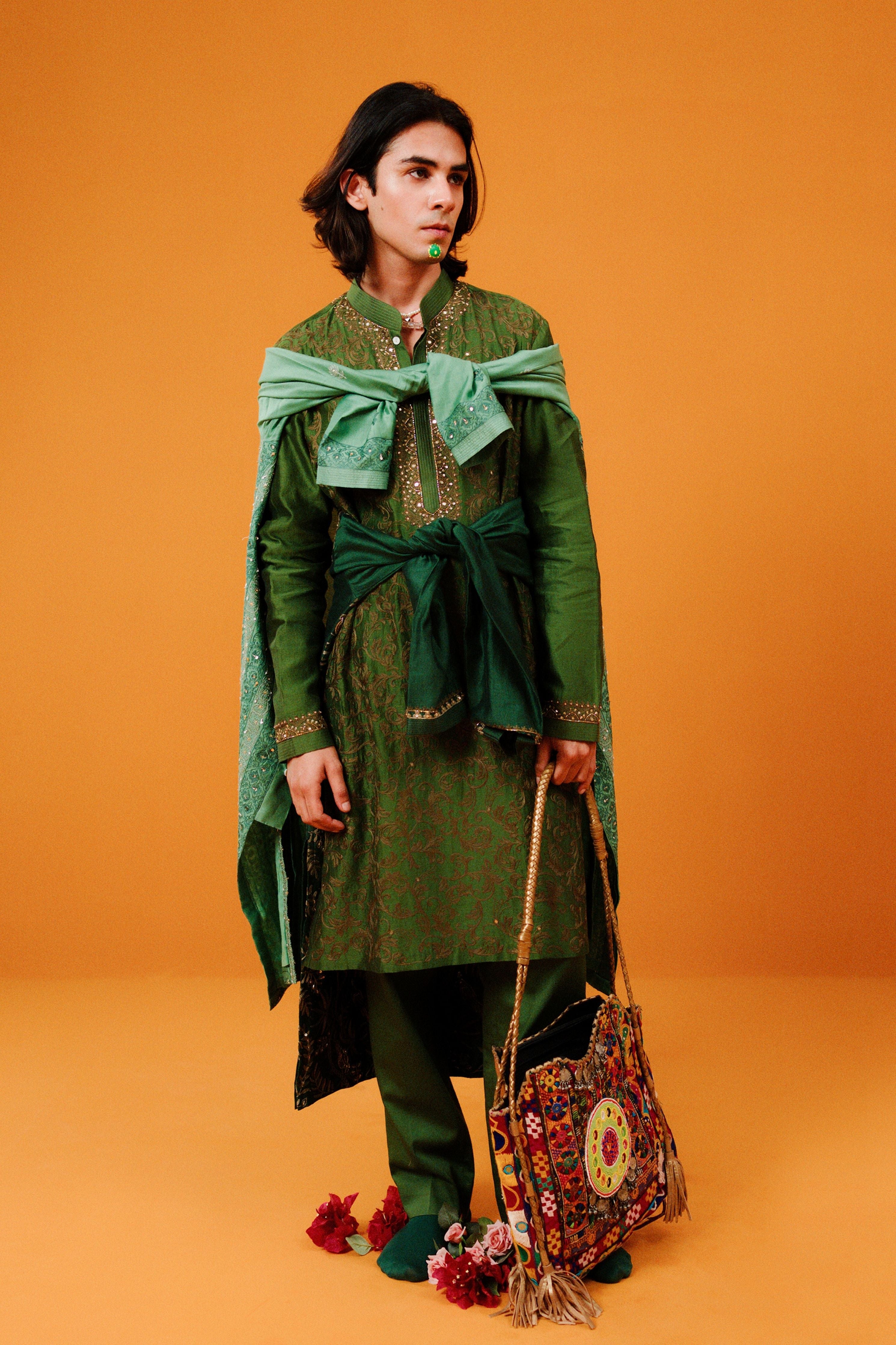 Olive Scrolls Kurta Set