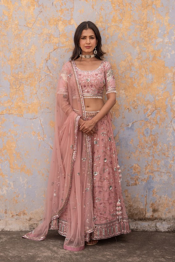 Onion Pink Embellished Lehenga Set