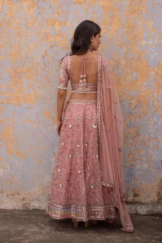 Onion Pink Embellished Lehenga Set