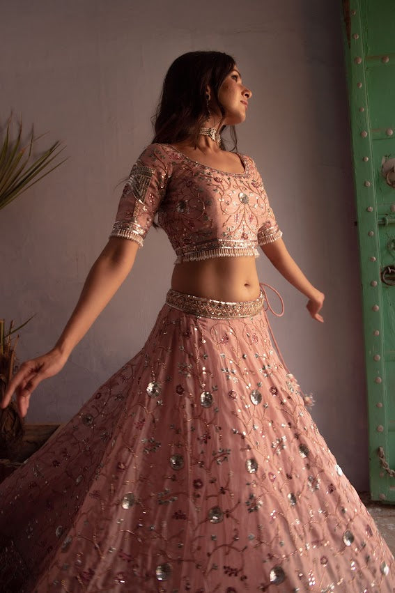 Onion Pink Embellished Lehenga Set