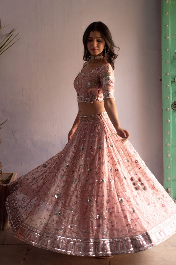 Onion Pink Embellished Lehenga Set