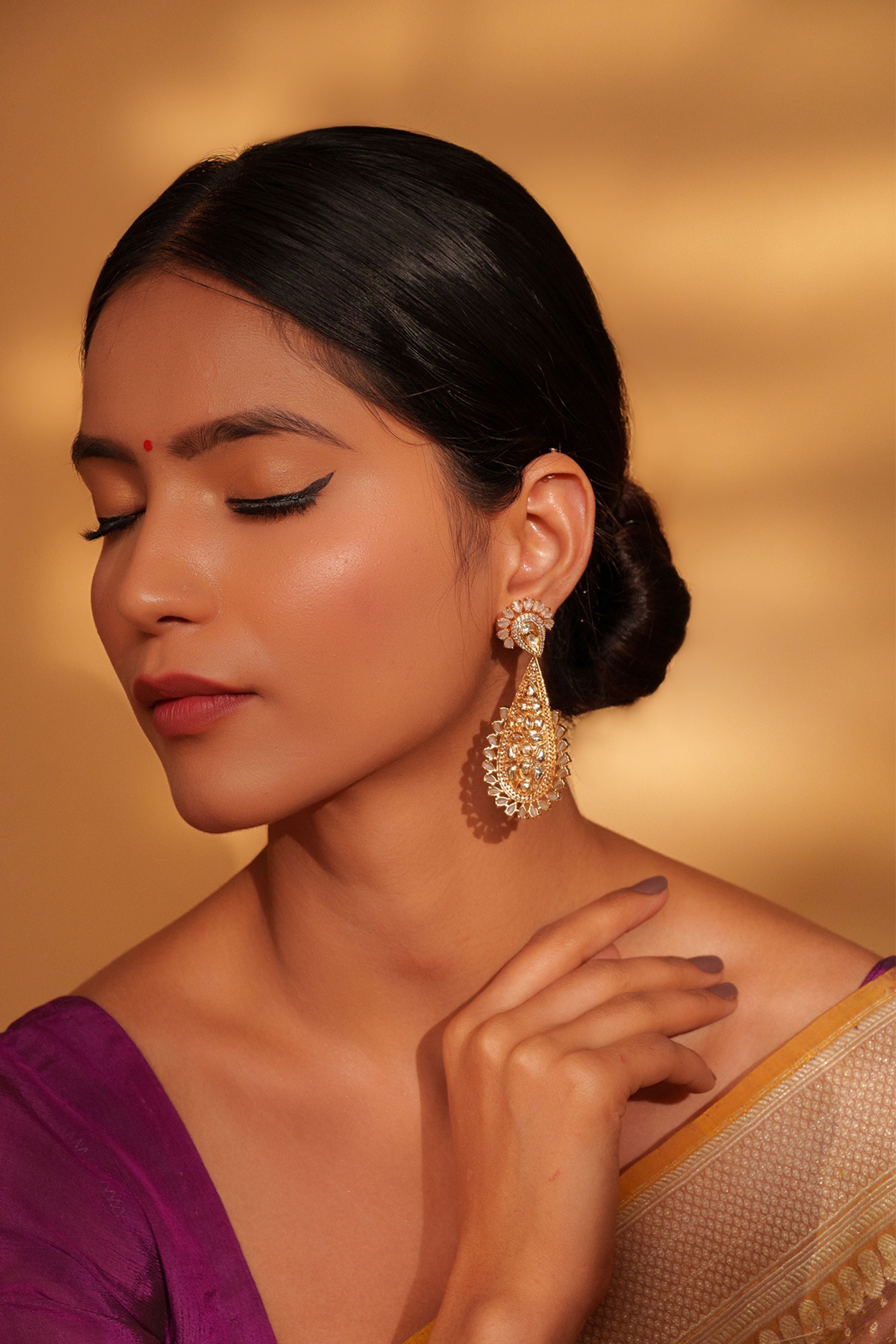Orange Bold And Elegant Kundan Danglers