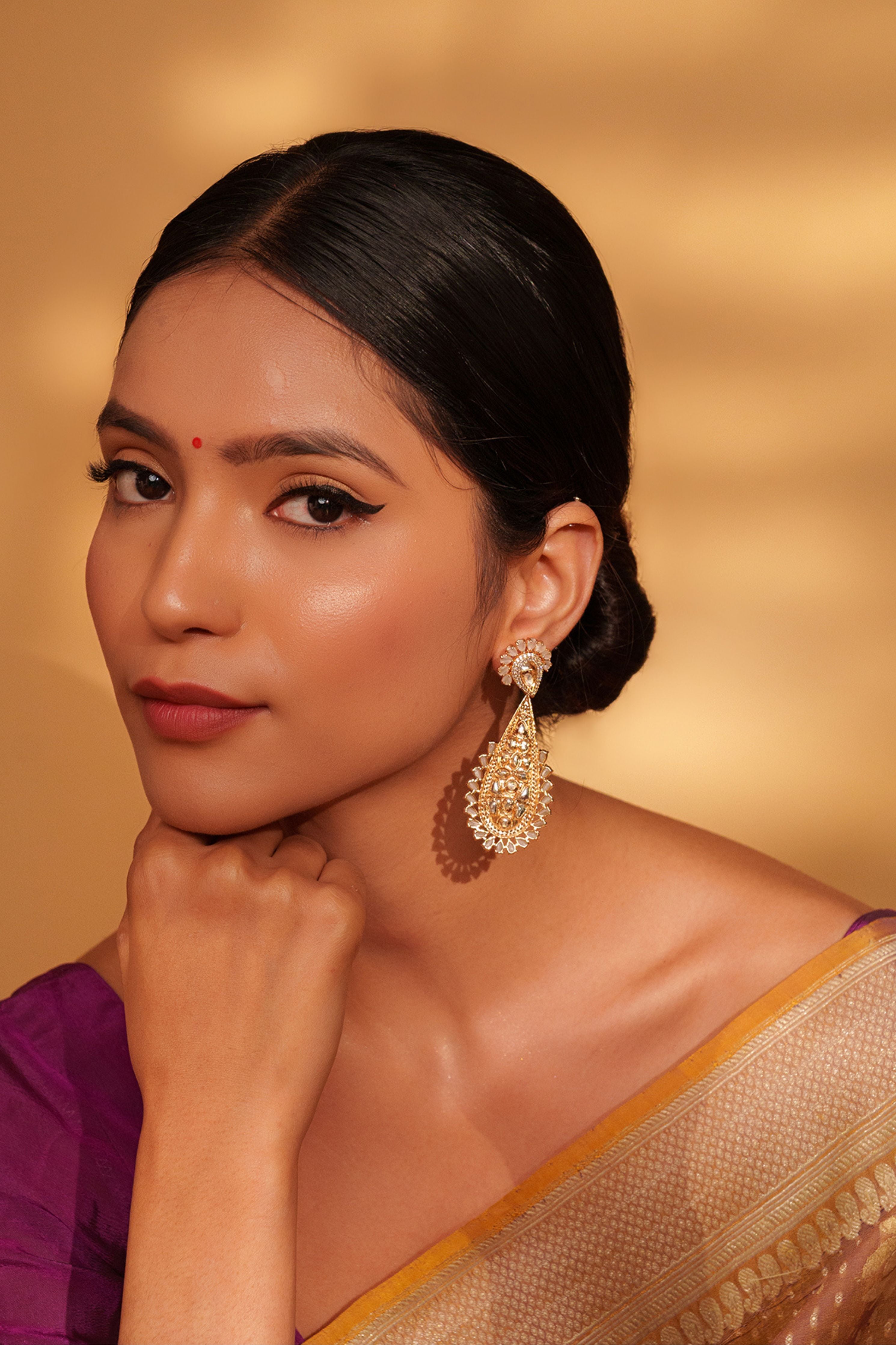 Orange Bold And Elegant Kundan Danglers