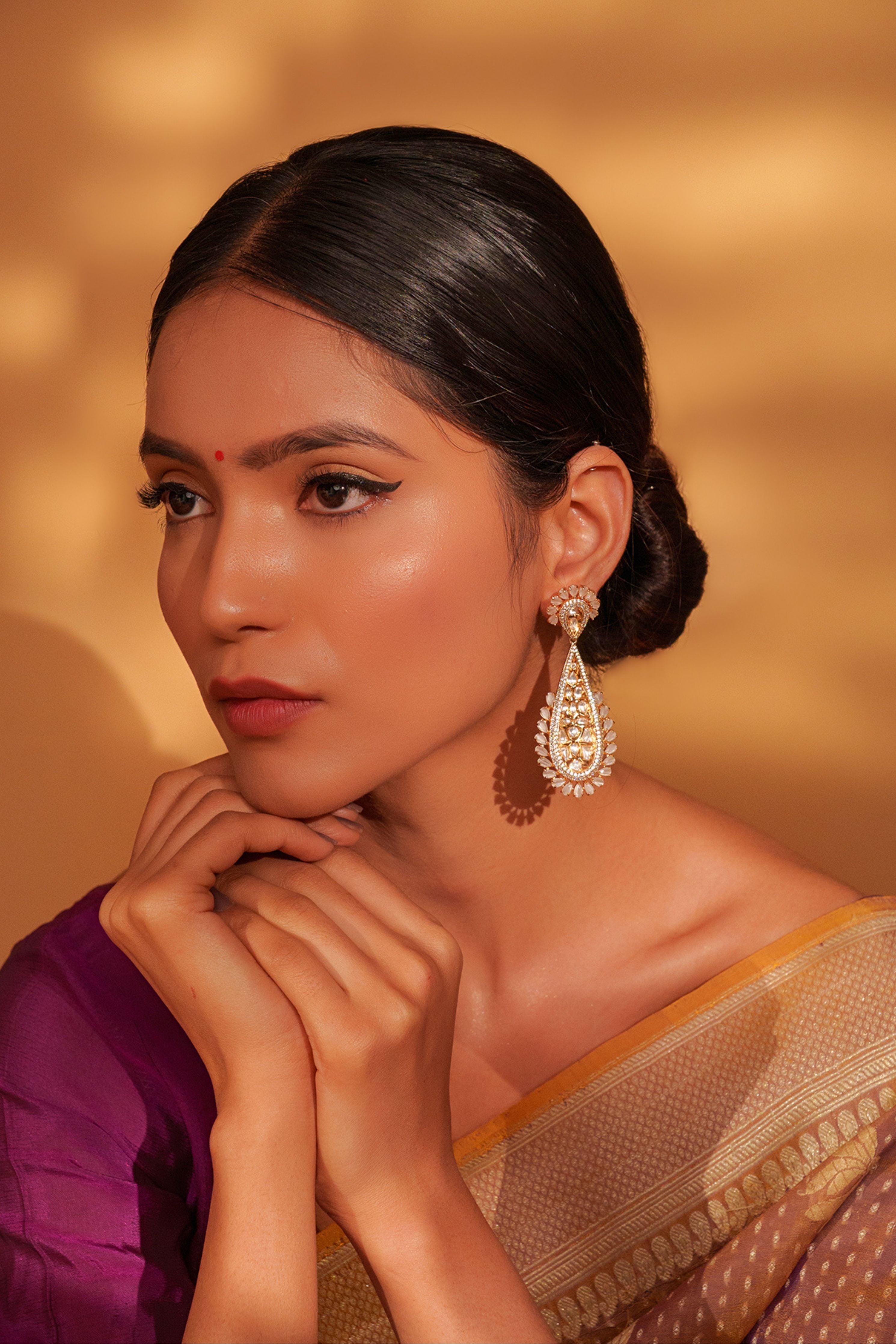 Orange Bold And Elegant Kundan Danglers