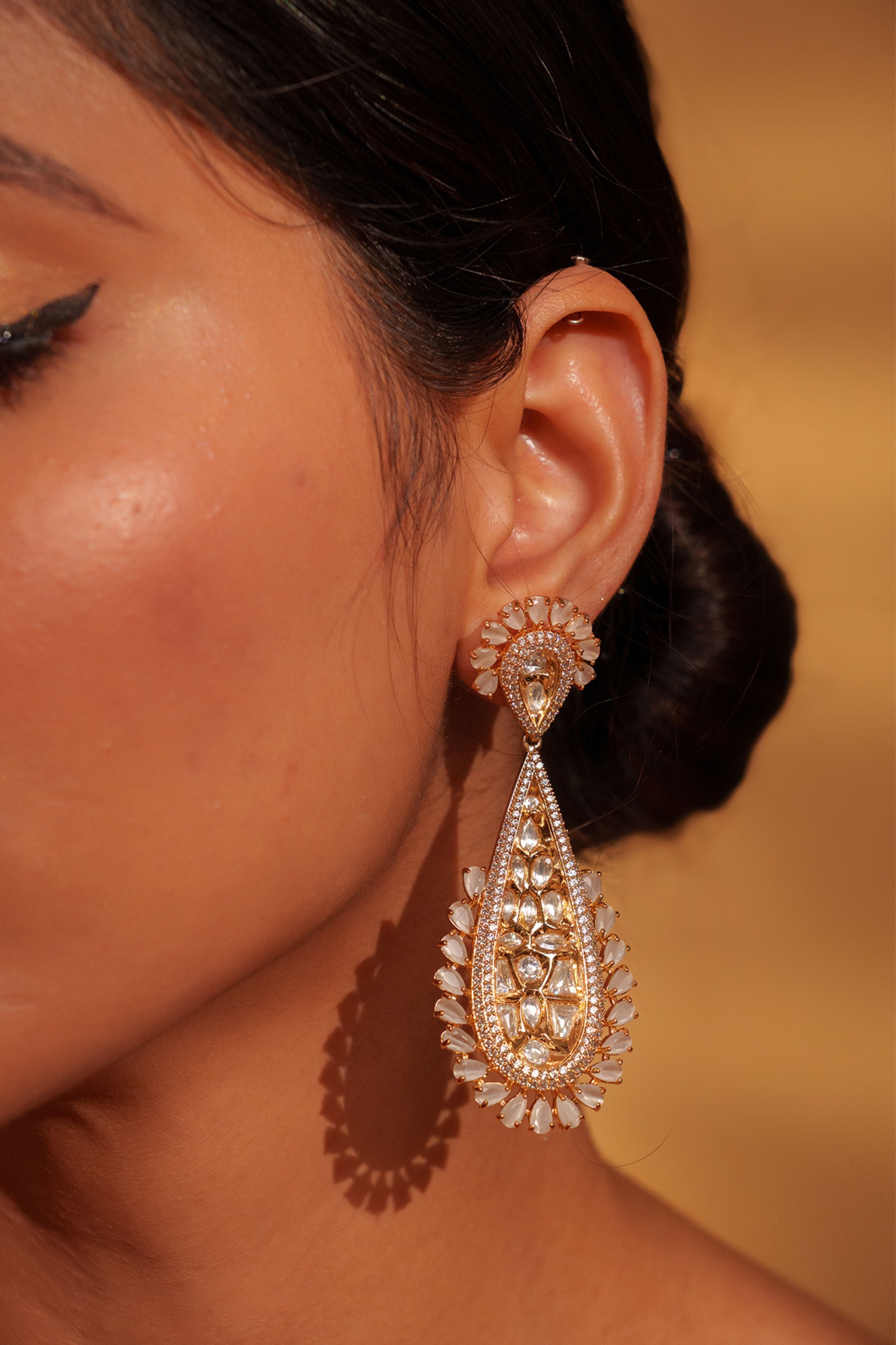 Orange Bold And Elegant Kundan Danglers