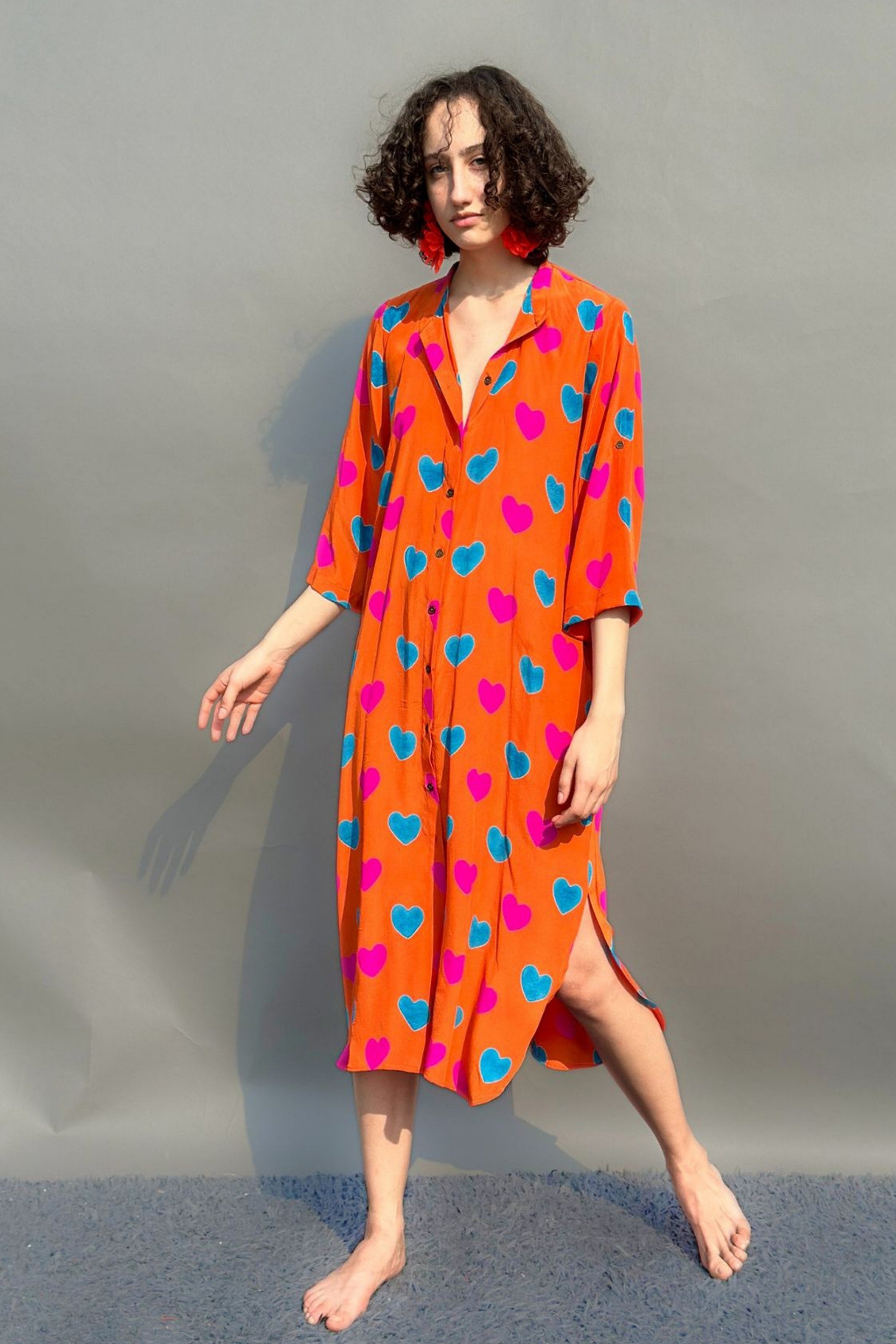 Orange Hearts Printed Tunic