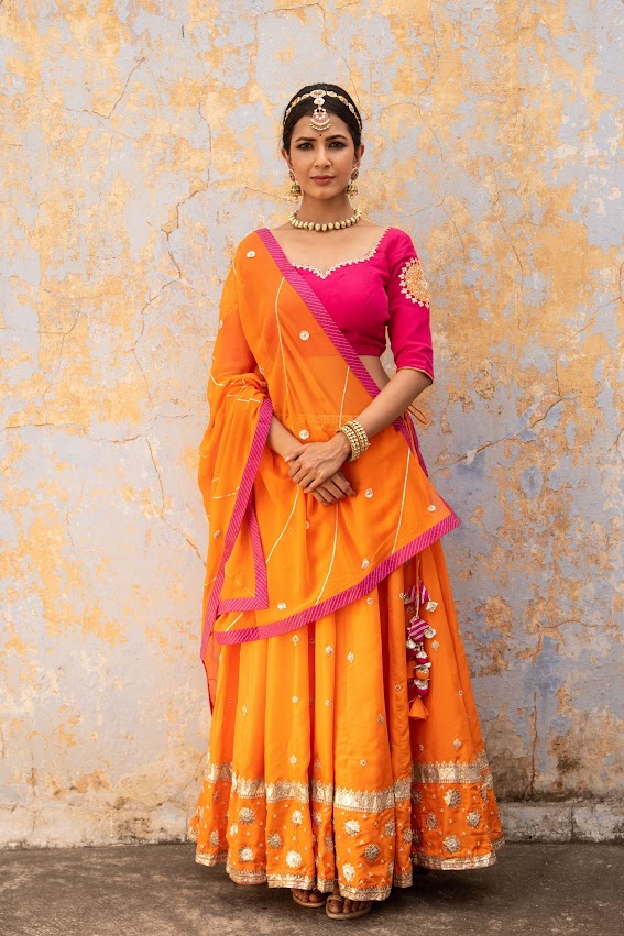 Orange Rajputana Lehenga Set