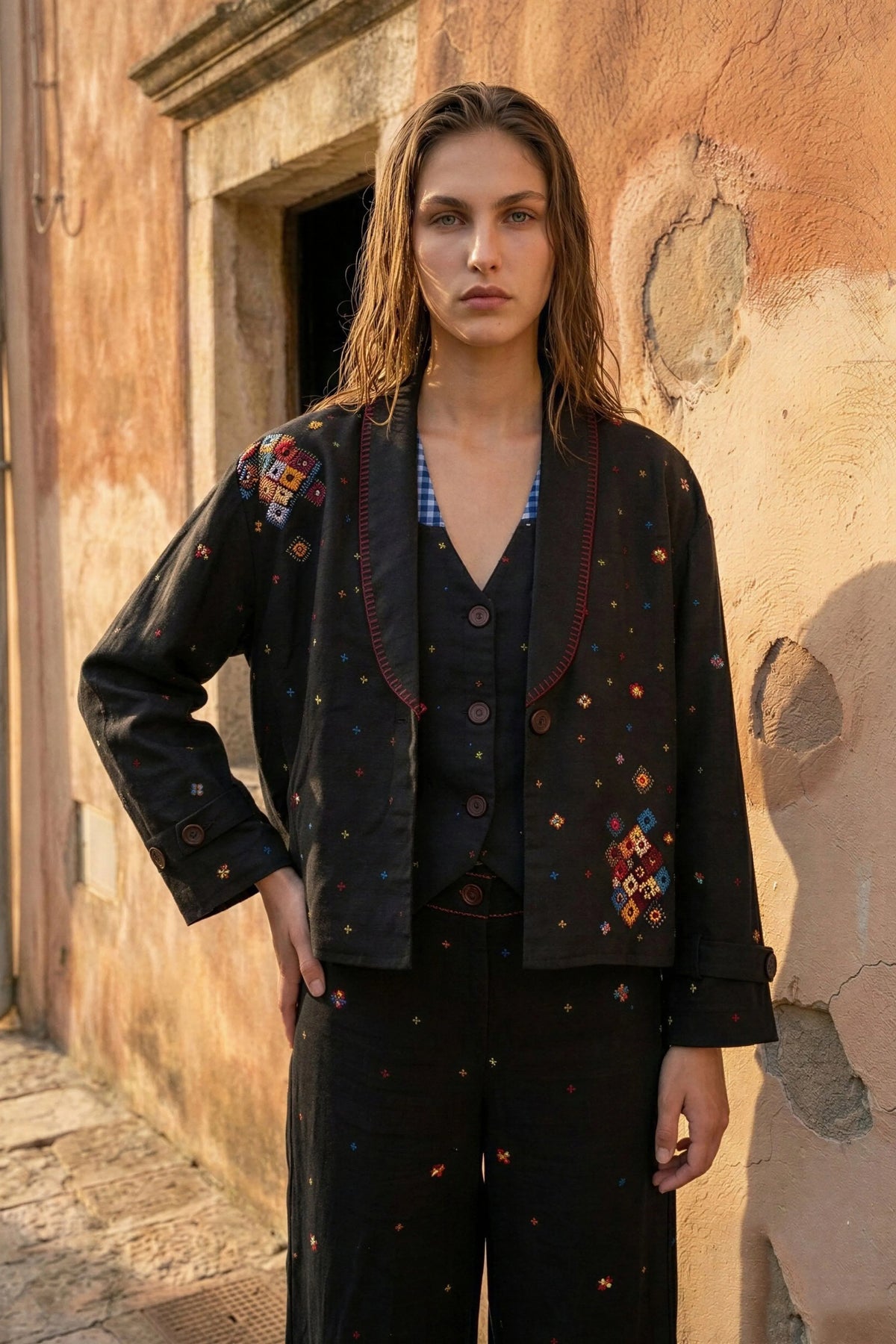 Black Suede X-Stitch Jacket
