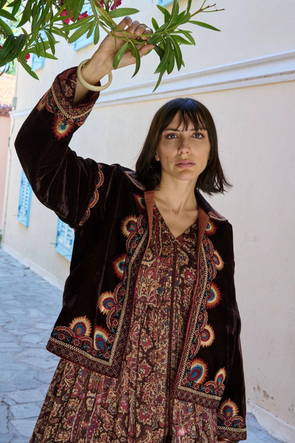 Brown Velvet Embroidered Jacket