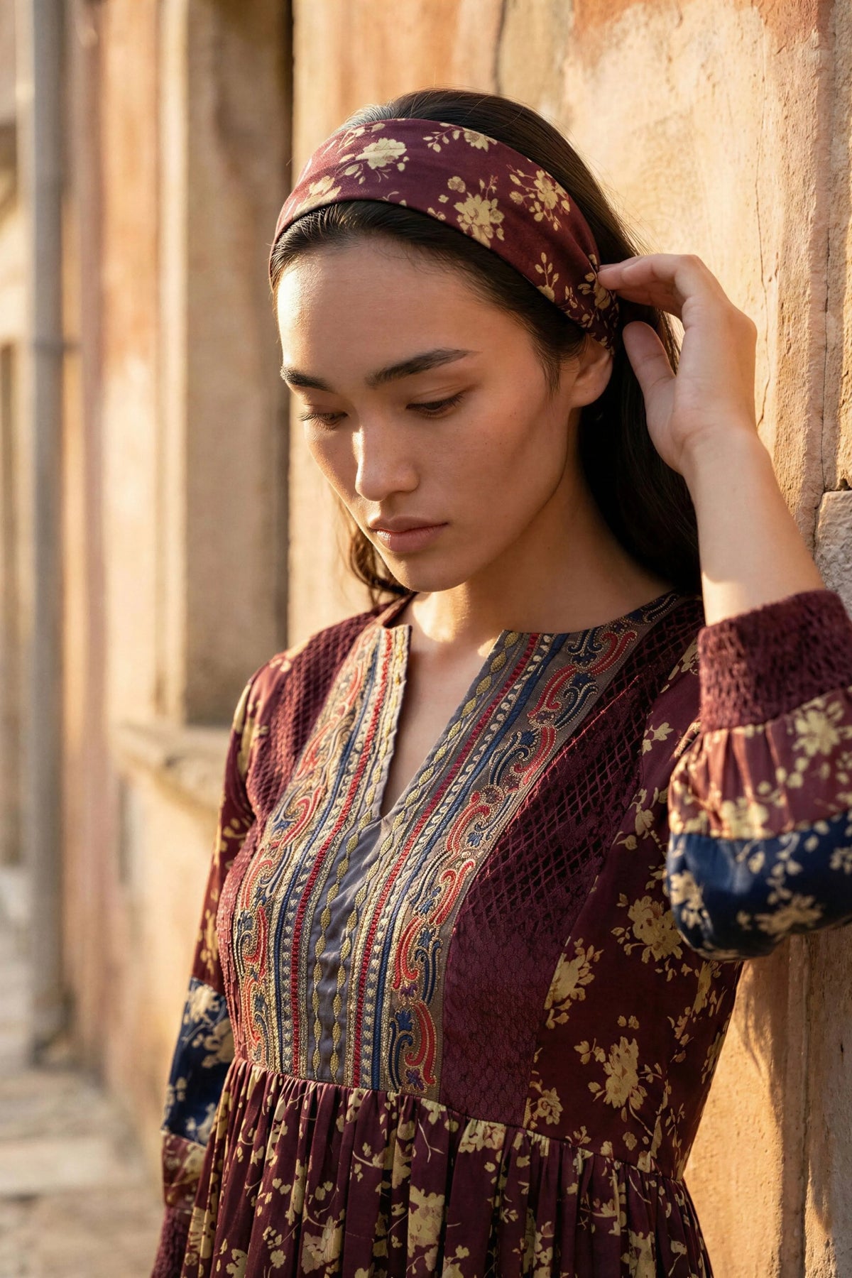 Multicolor Floral Printed Embroidered Dress
