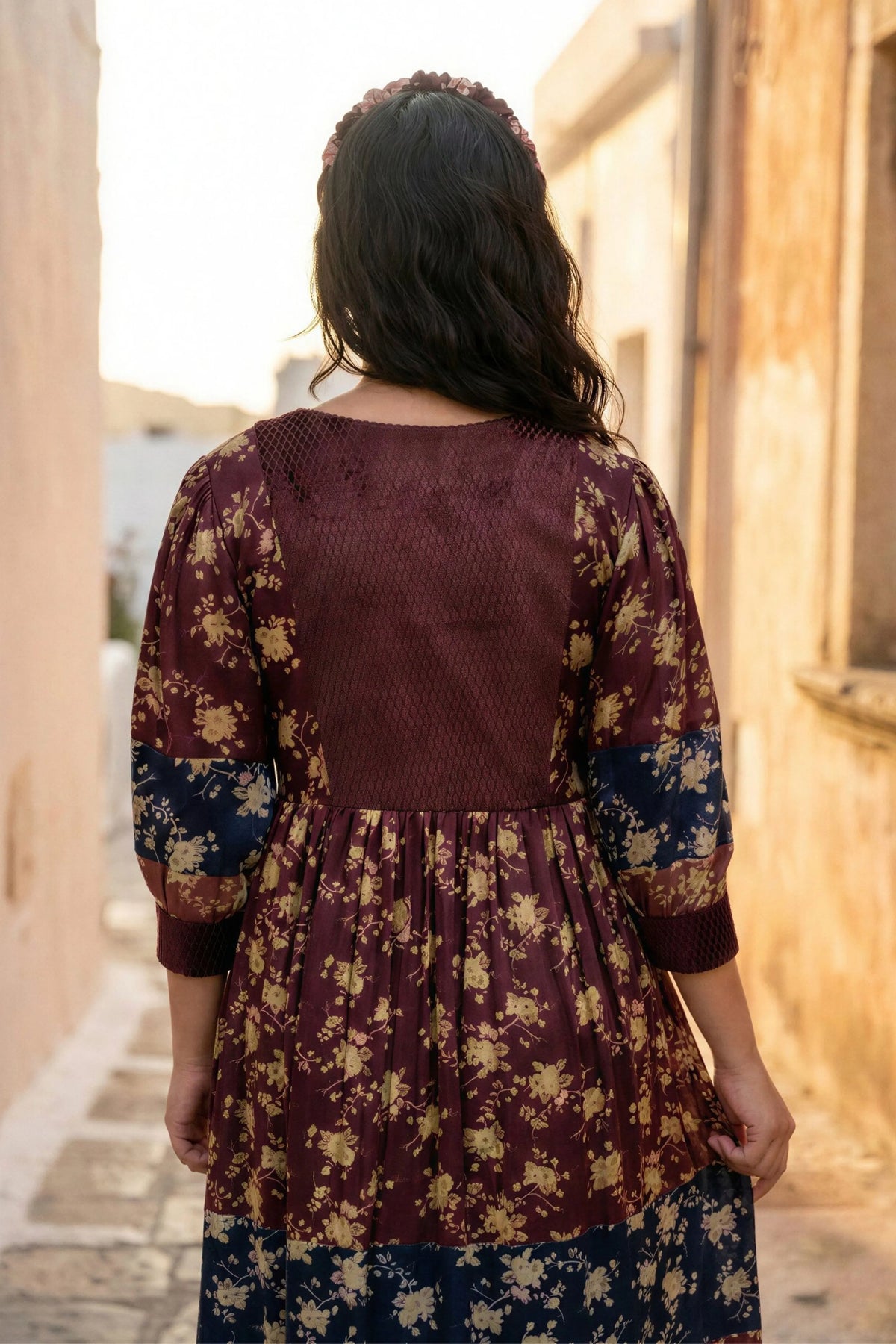 Multicolor Floral Printed Embroidered Dress