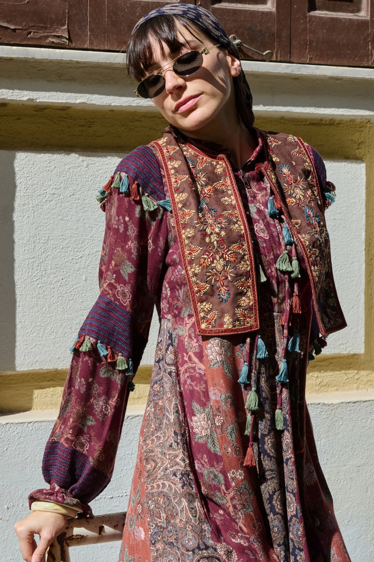 Brown Suede Embroidered Collar