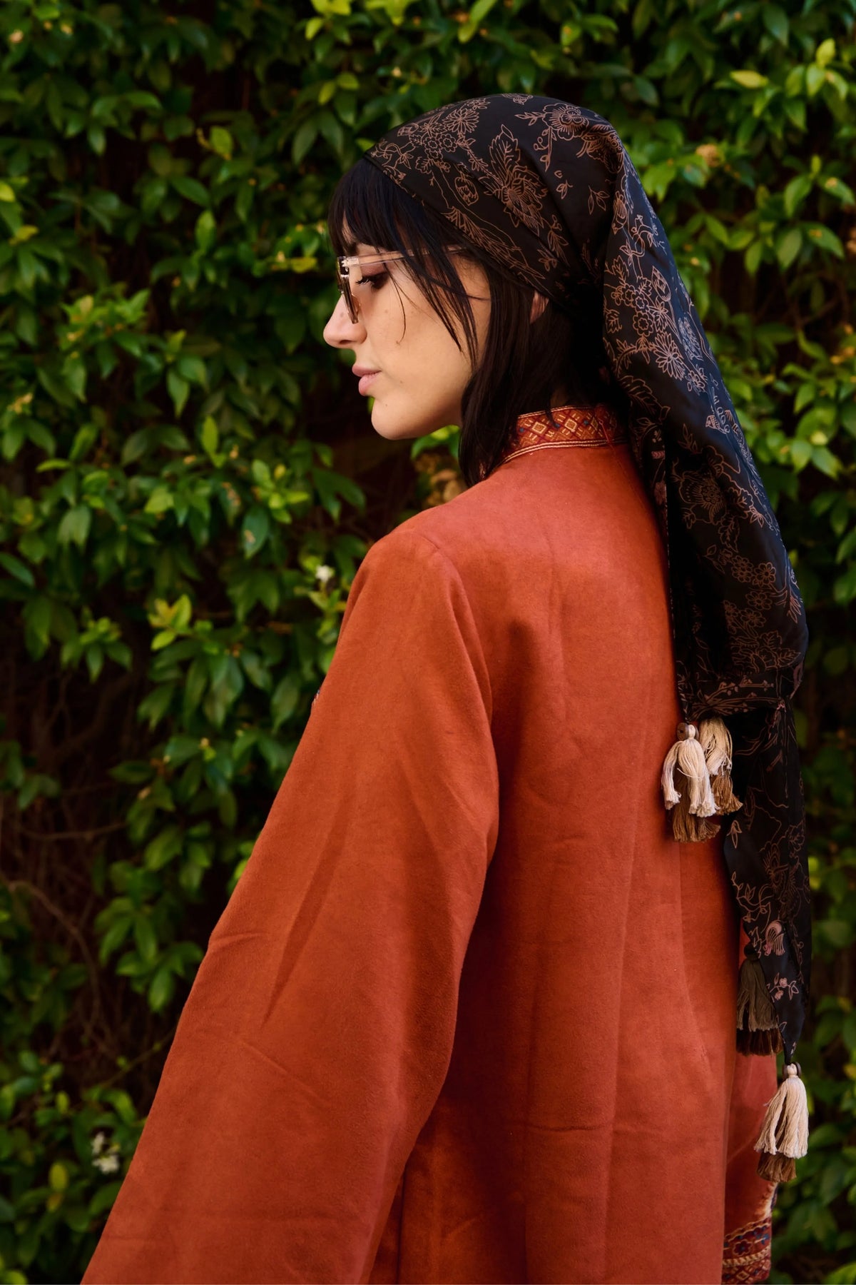 Rust Suede Embroidered Short Dress
