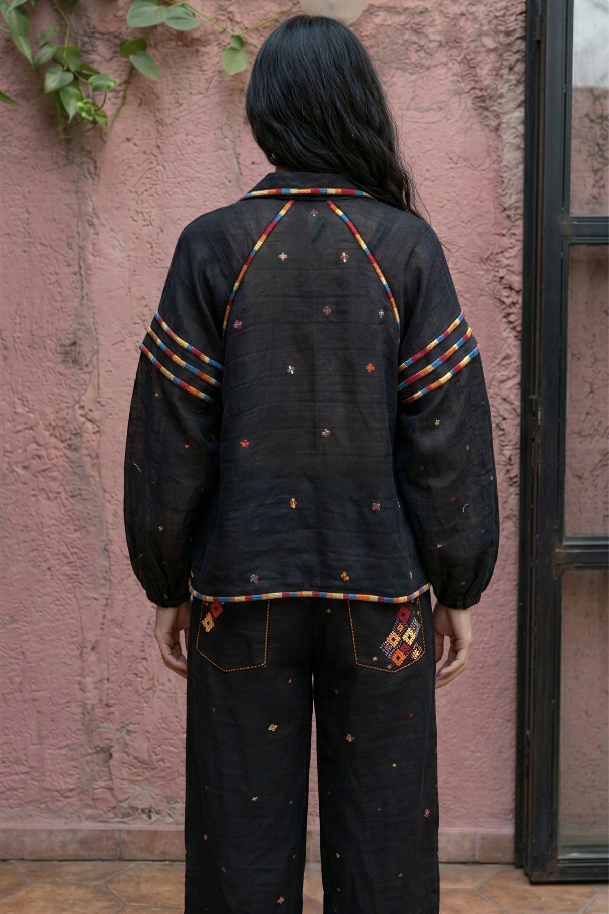 Maroon Cross-Stitch Embroidered Shirt