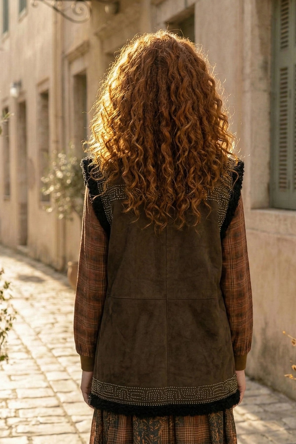 Olive Suede Coutching Embroidered Waistcoat