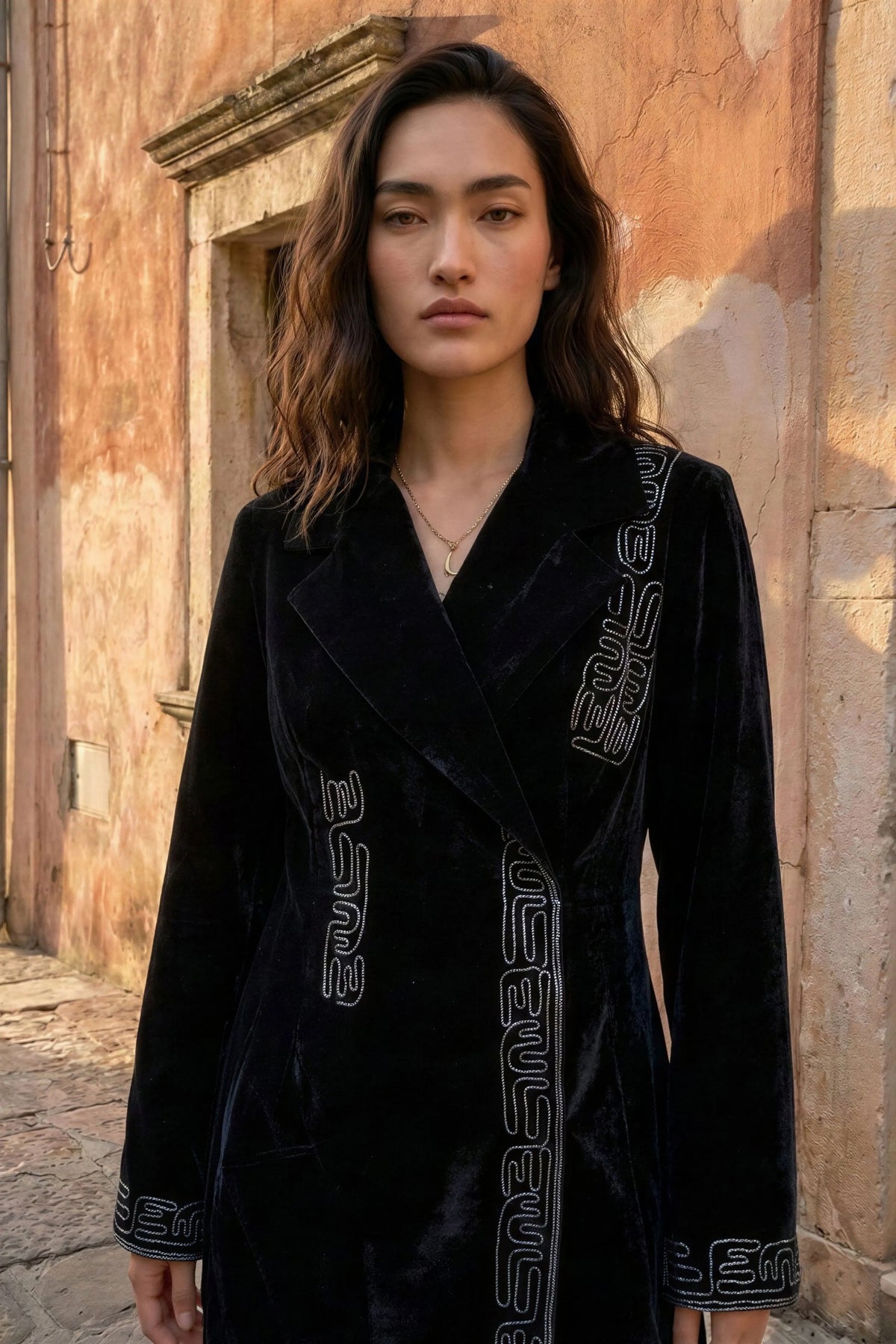 Black Velvet Coutching Blazer Dress