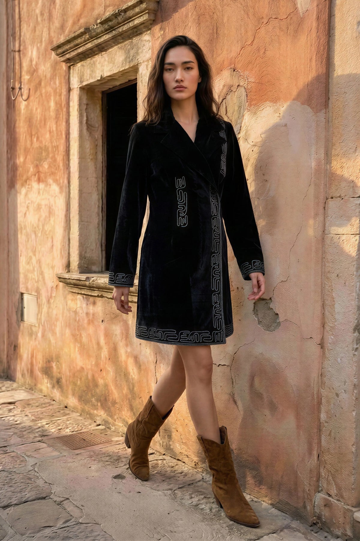 Black Velvet Coutching Blazer Dress