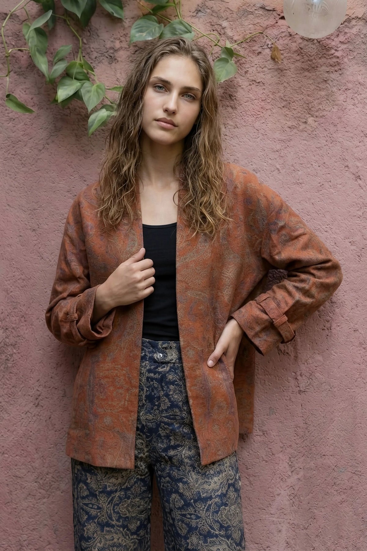 Rust Suede Paisley Printed Jacket